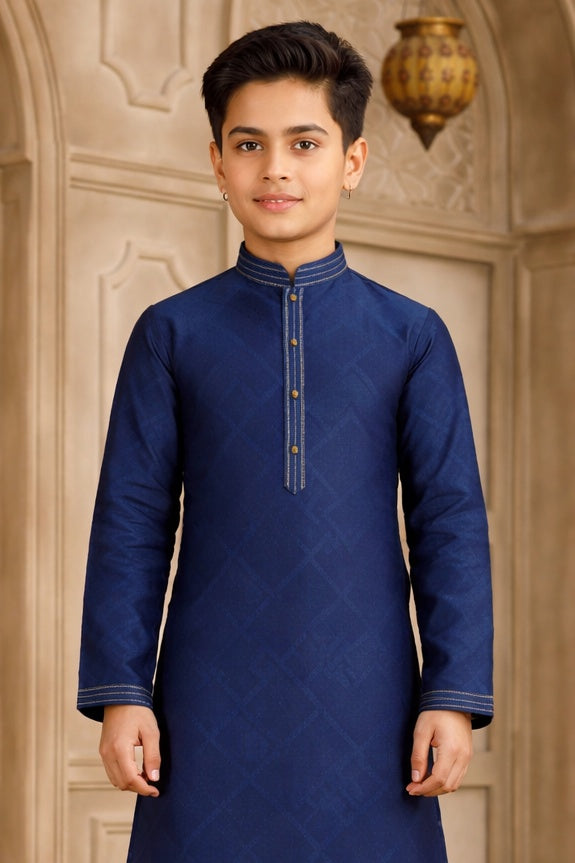 Blue Colour Brocade Art Silk Pintux Work Kurta Pajama