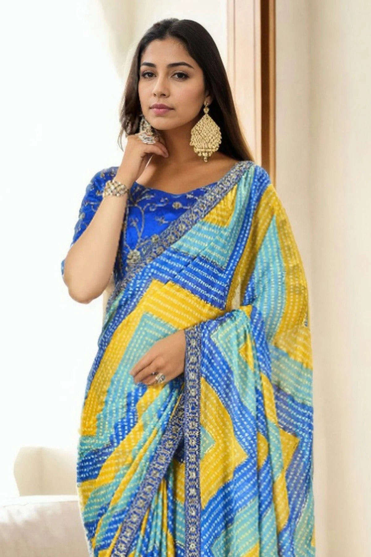 Blue Colour Chinon Printed Saree SD1112224 A
