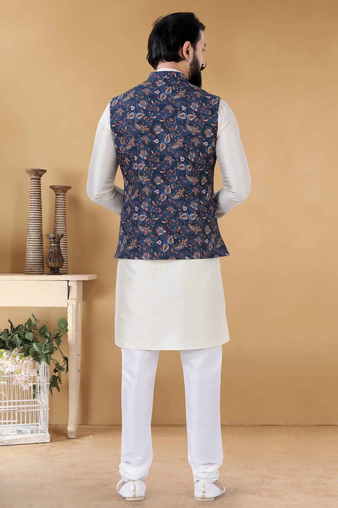 Blue Colour Cotton Kurta Pajama With Jacket KP1130089 A