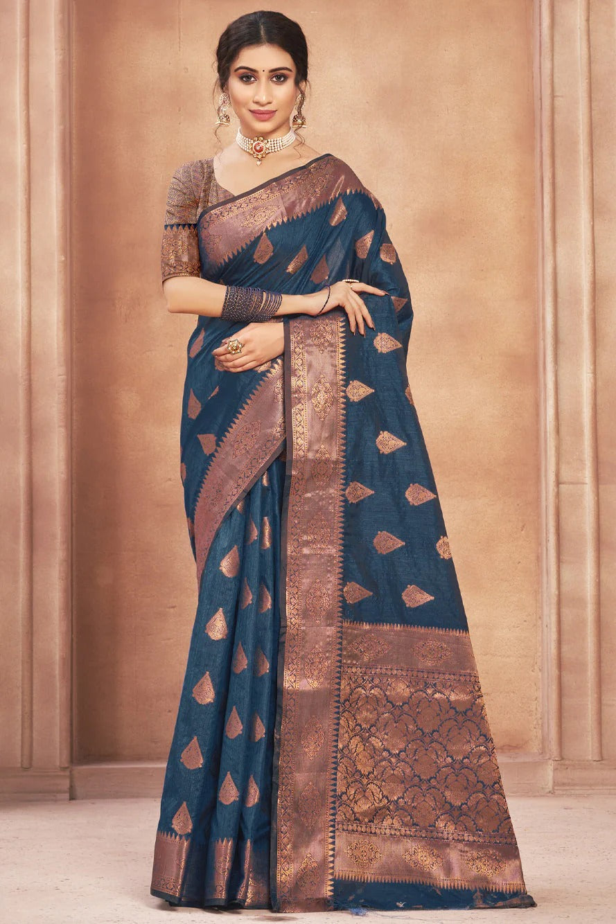 Blue Colour Cotton Silk Traditional Saree In Woven Work SD1101163