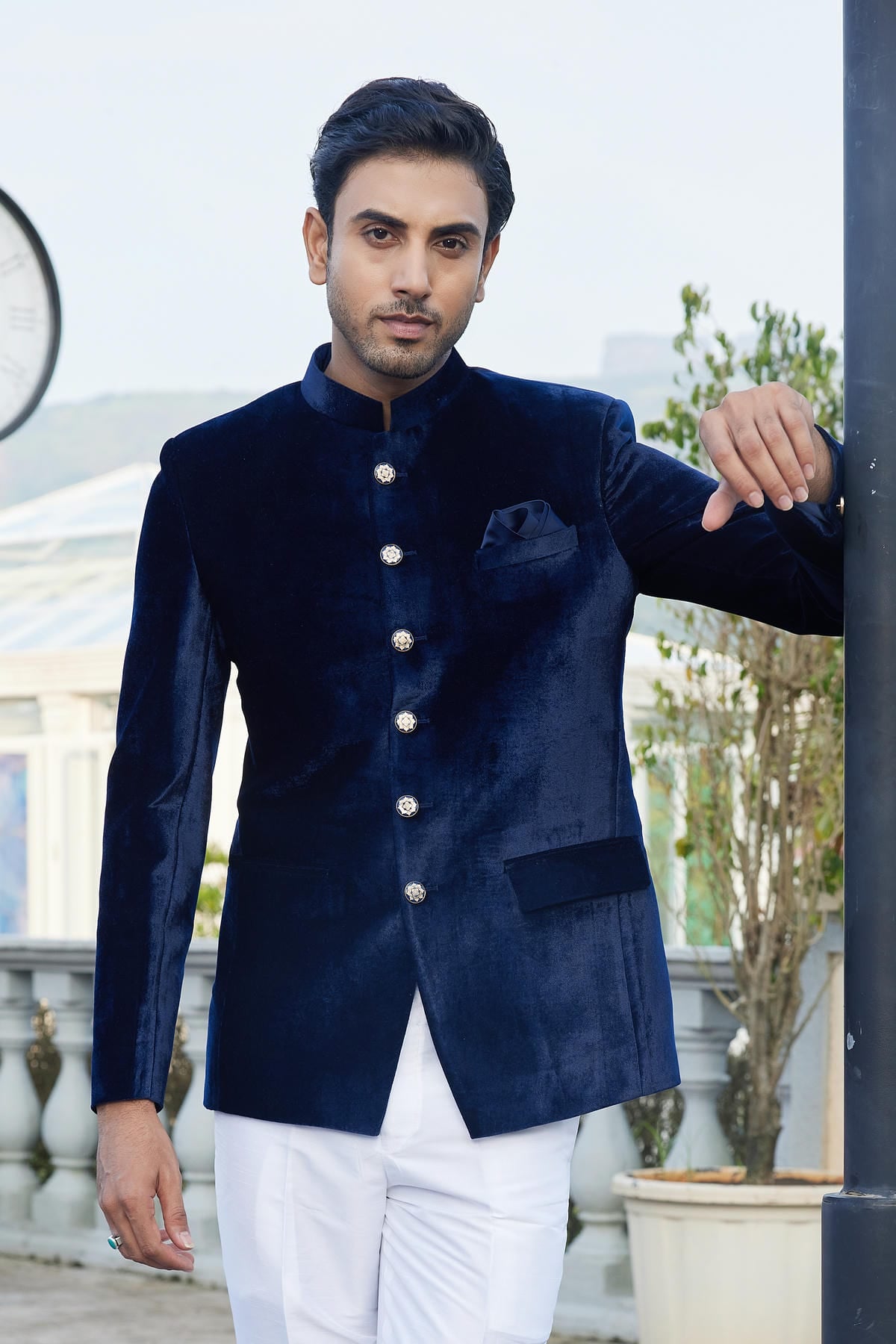 Blue Colour Embroidery Velvet Jodhpuri JP1230649