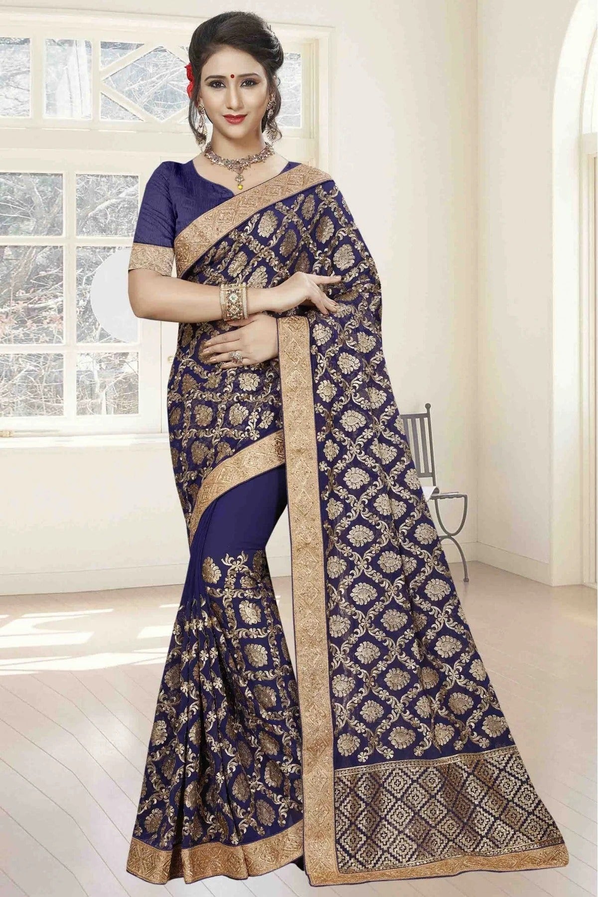 Blue Colour Georgette Designer Saree SD1090004