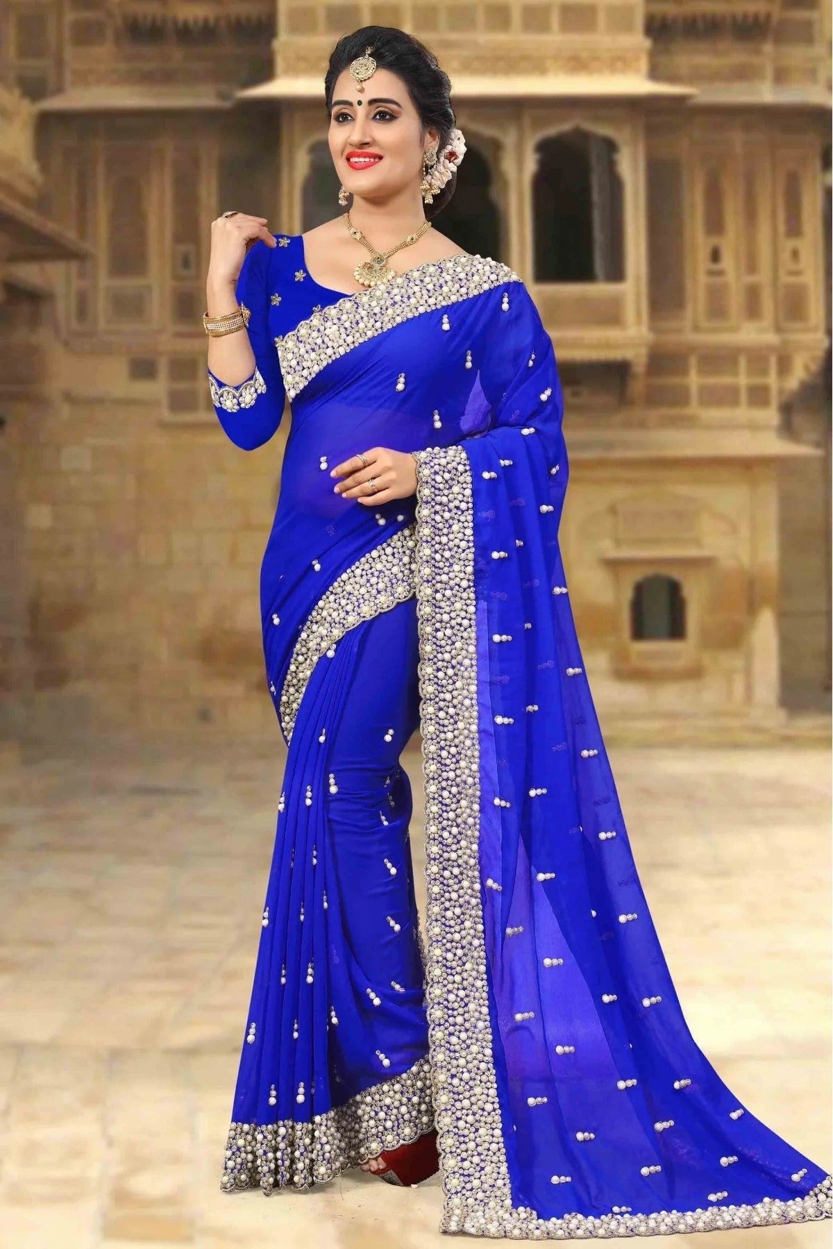 Blue Colour Georgette Designer Saree SD1090012