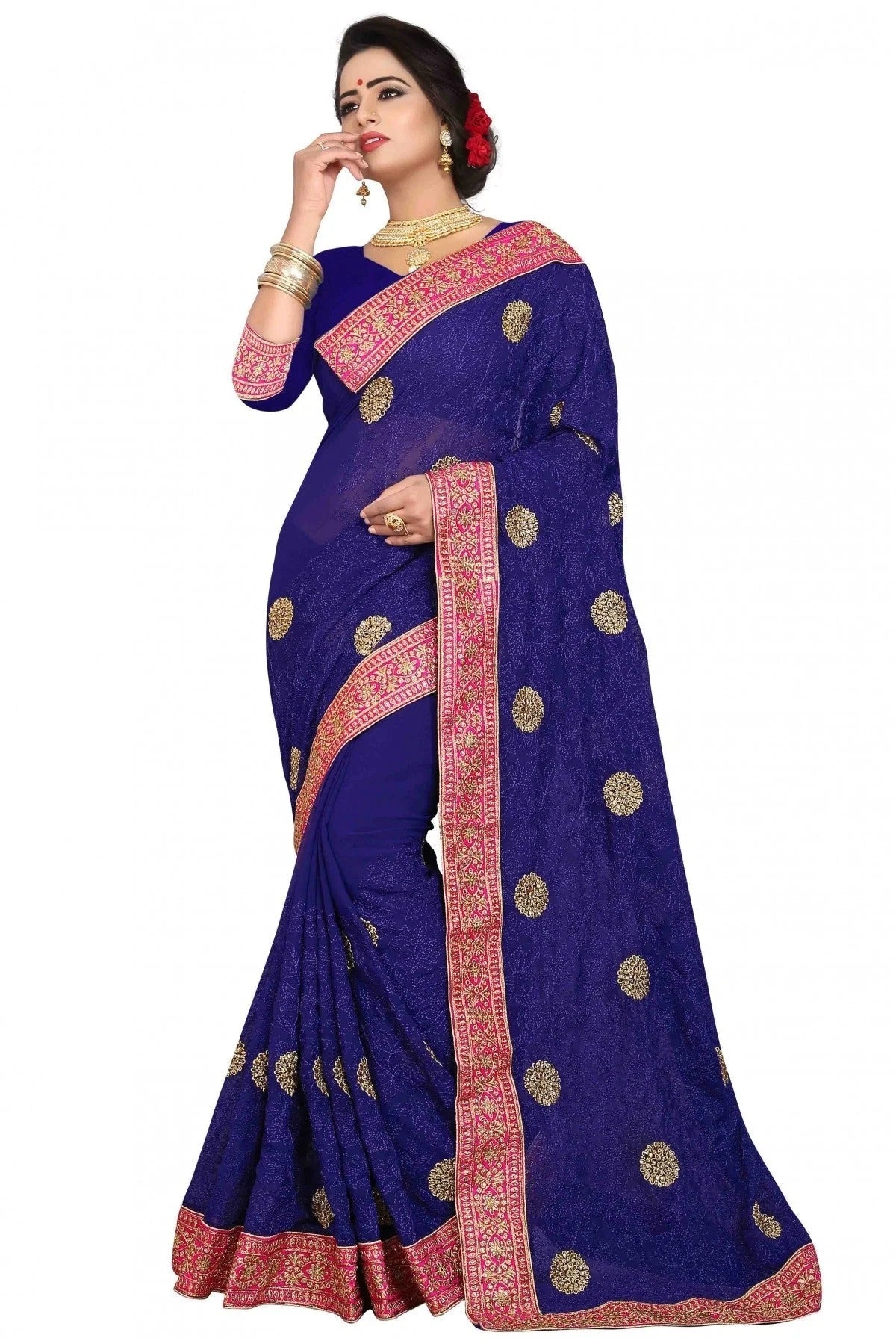 Blue Colour Georgette Embroidery Saree SD1120122