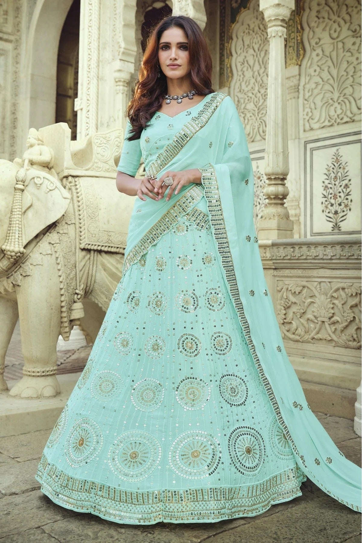 Blue Colour Georgette Sequins Work Lehenga Choli LC1080558