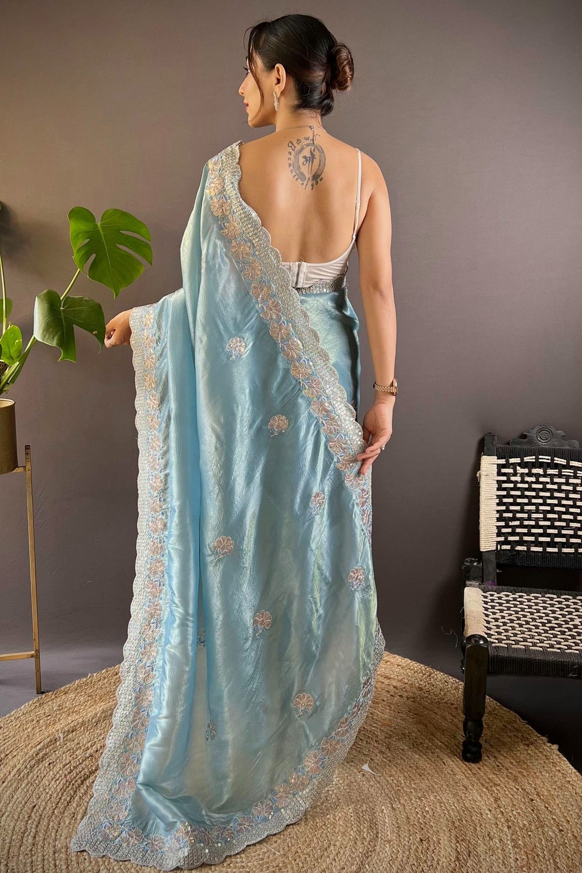 Blue Colour Gold Crunchy Designer Saree SD1111761 A