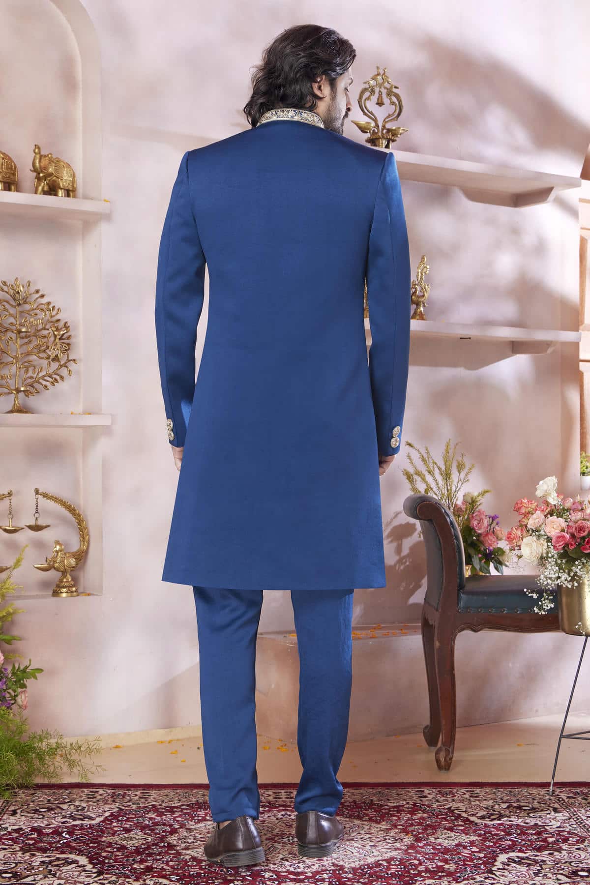 Blue Colour Imported Embroidery Work Sherwani