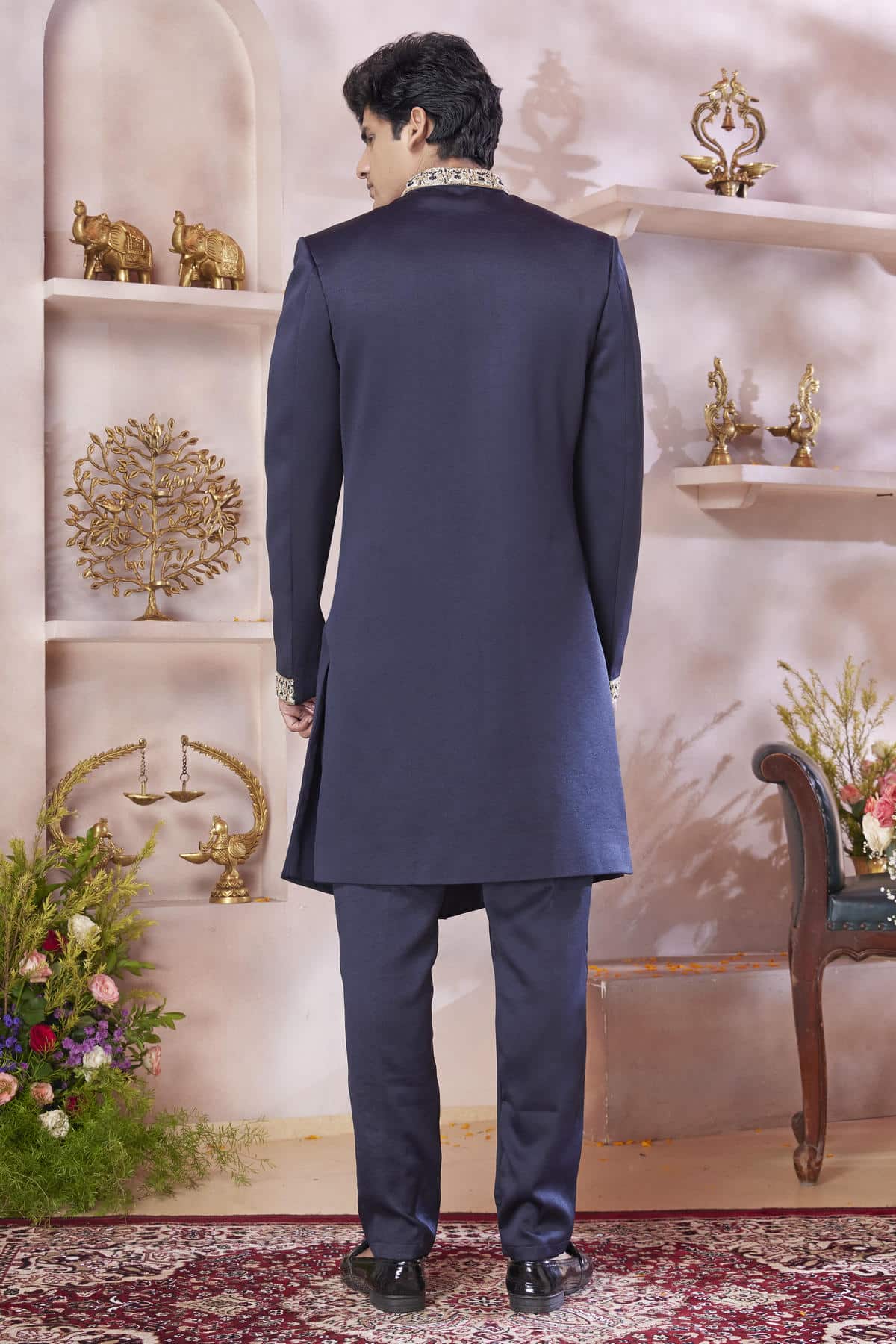 Blue Colour Imported Embroidery Work Sherwani