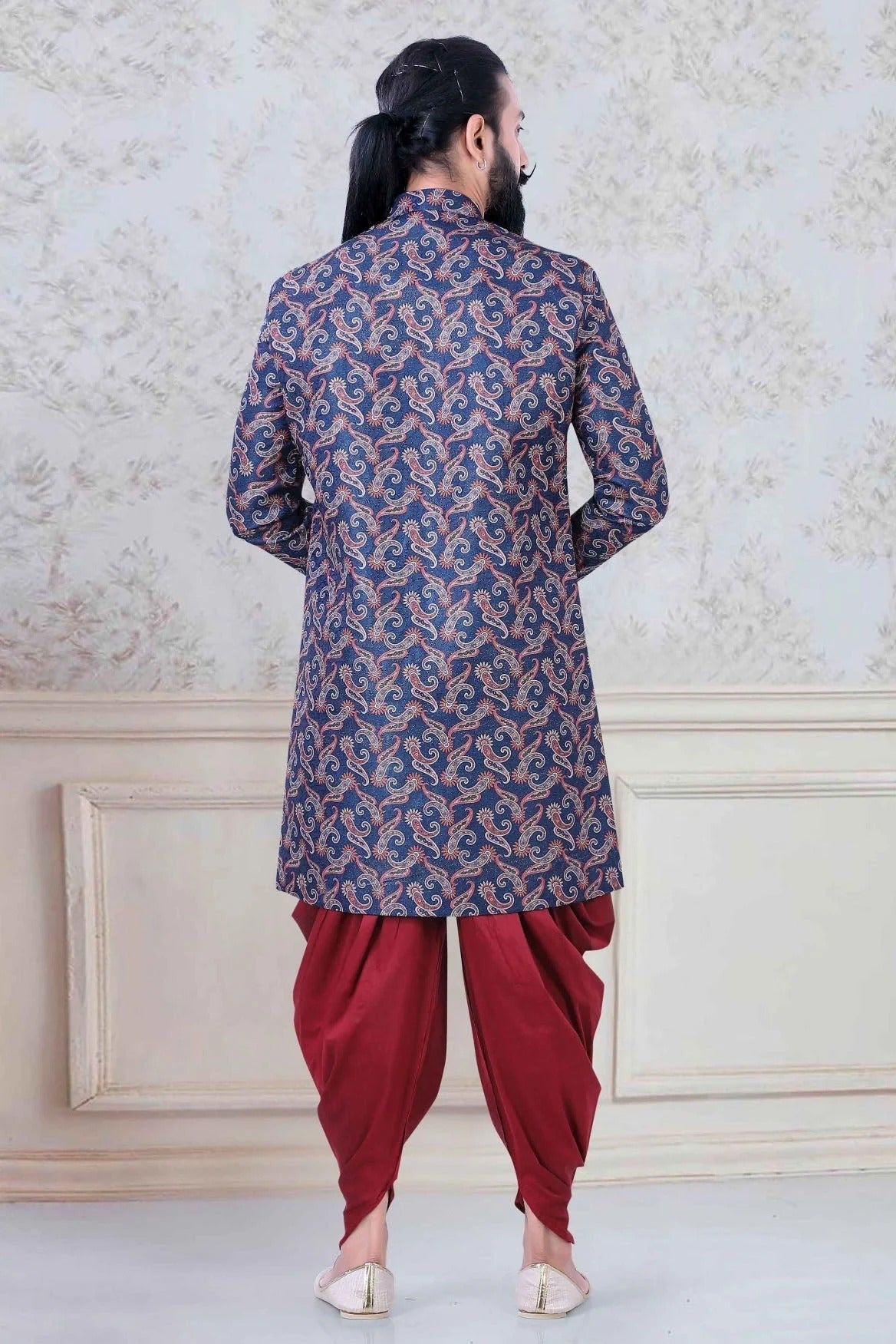 Blue Colour Jacquard Festival Wear Dhoti Sherwani SH1130005 A