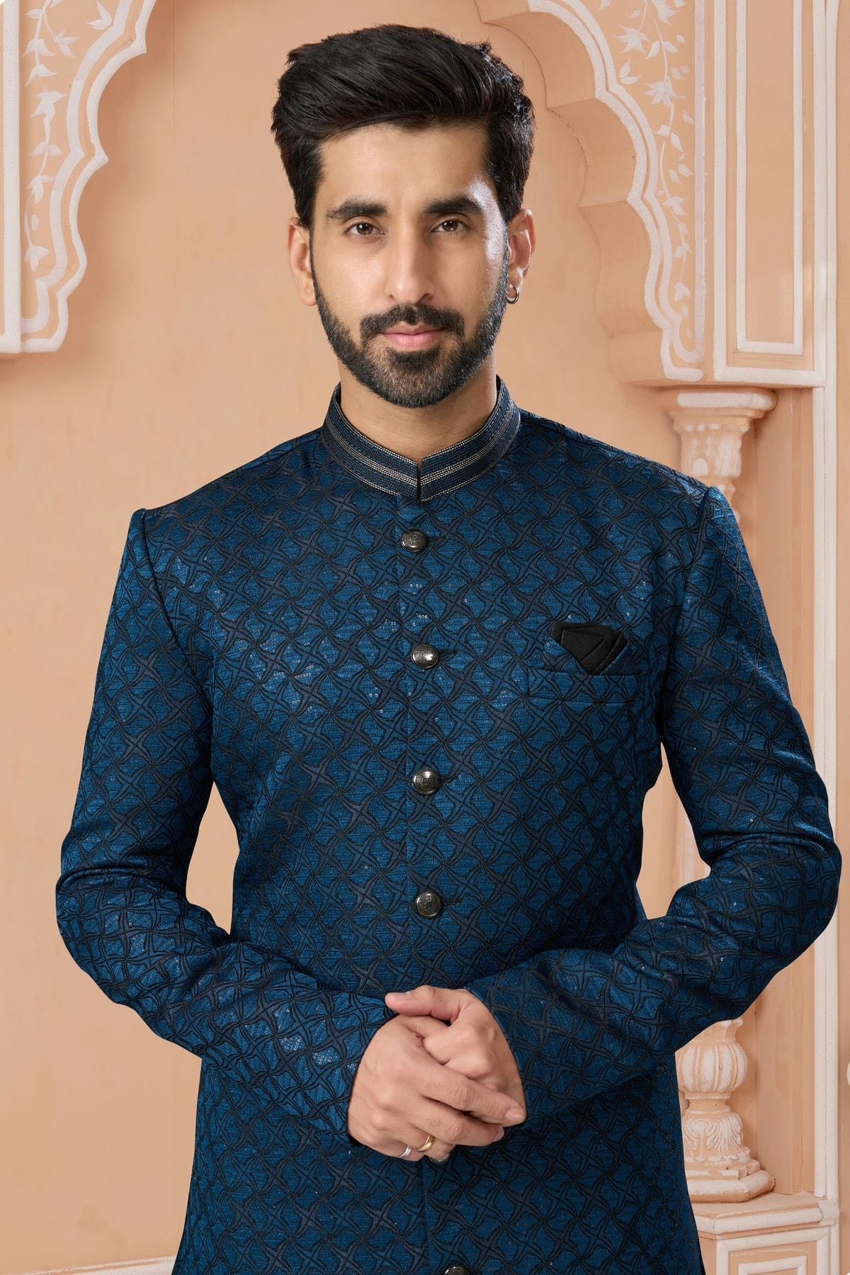 Blue Colour Jacquard Sherwani SH1040551 A
