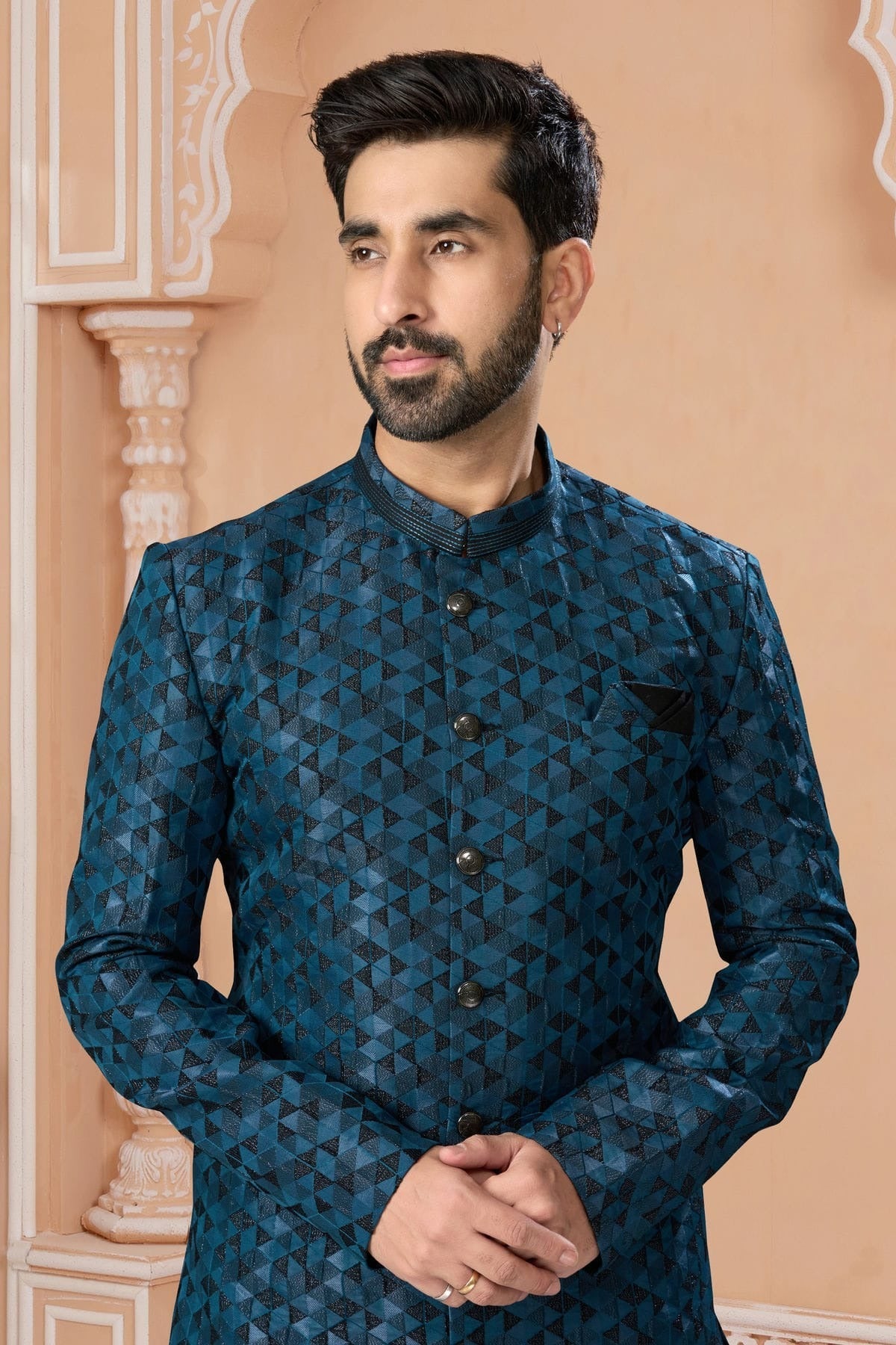 Blue Colour Jacquard Sherwani SH1040560 A