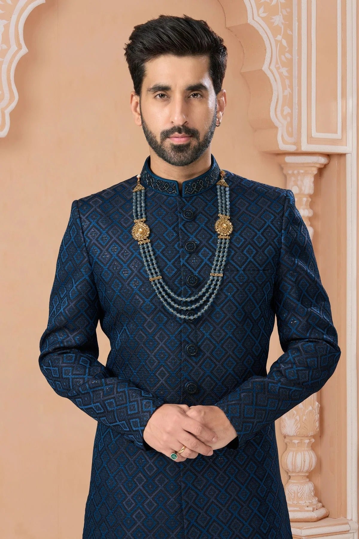 Blue Colour Jacquard Sherwani SH1040576 A