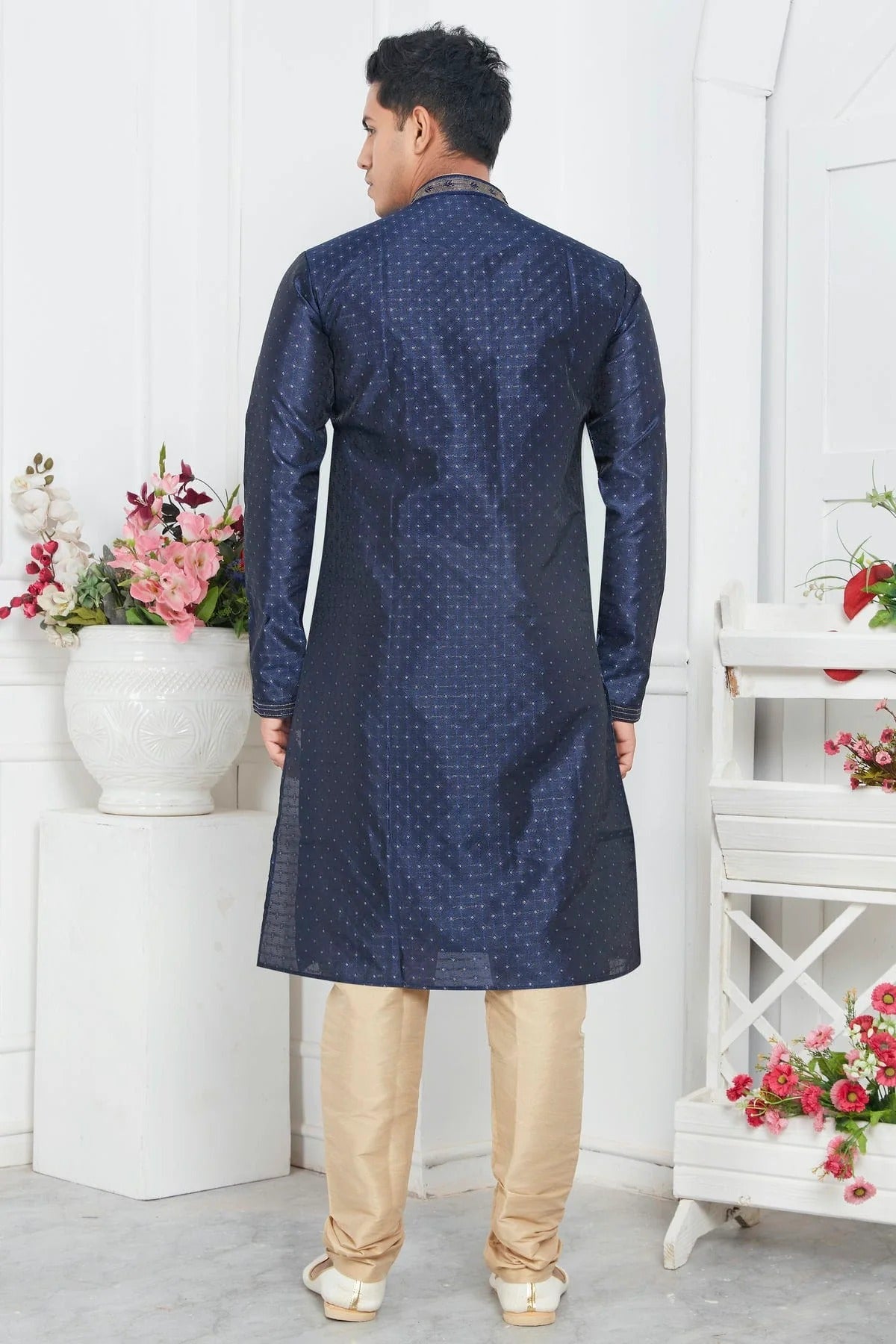 Blue Colour Jacquard Silk Brocade Kurta Pajama KP1230219 B