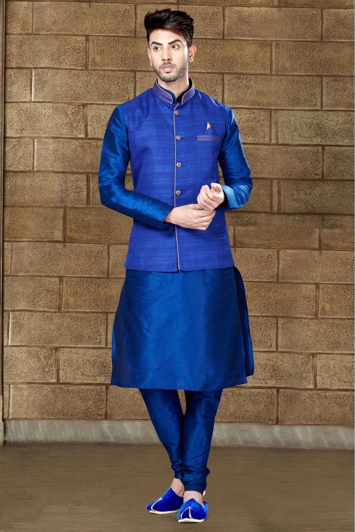 Blue Colour Kurta Pajama In Art Dhupion Fabric KP1040020