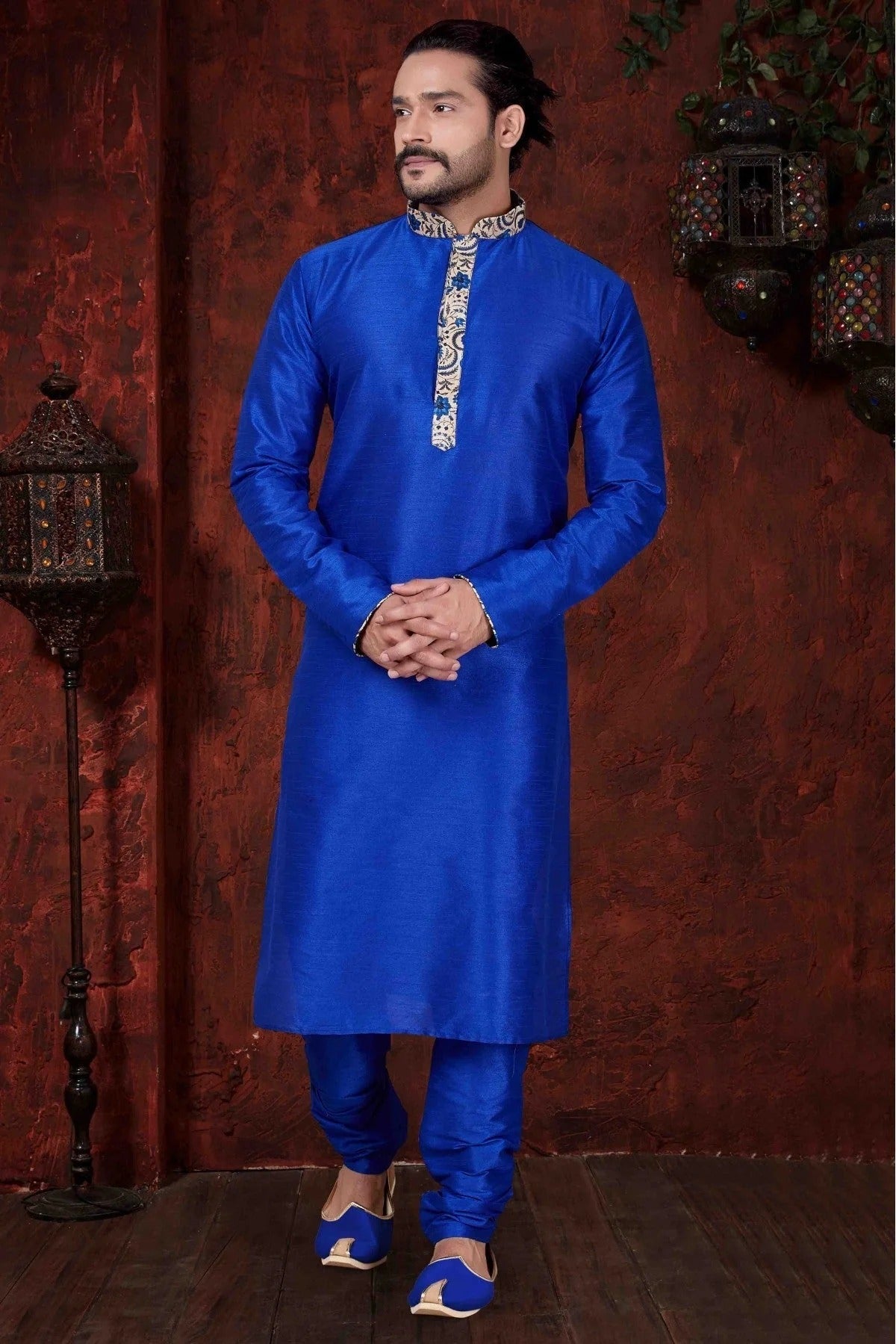 Blue Colour Kurta Pajama In Art Dhupion Fabric KP1040055
