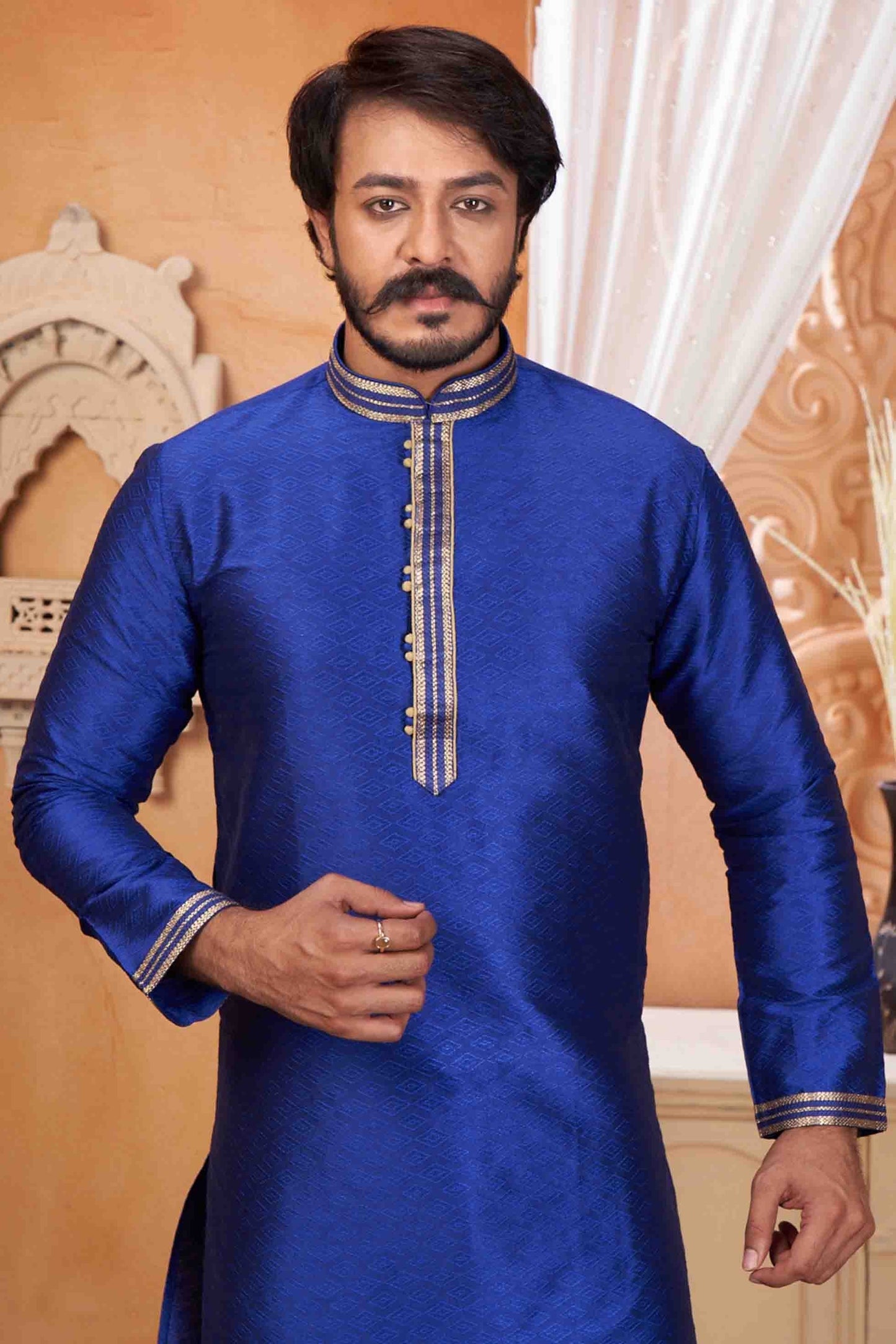 Blue Colour Kurta Pajama In Jacquard Silk KP1210047 A