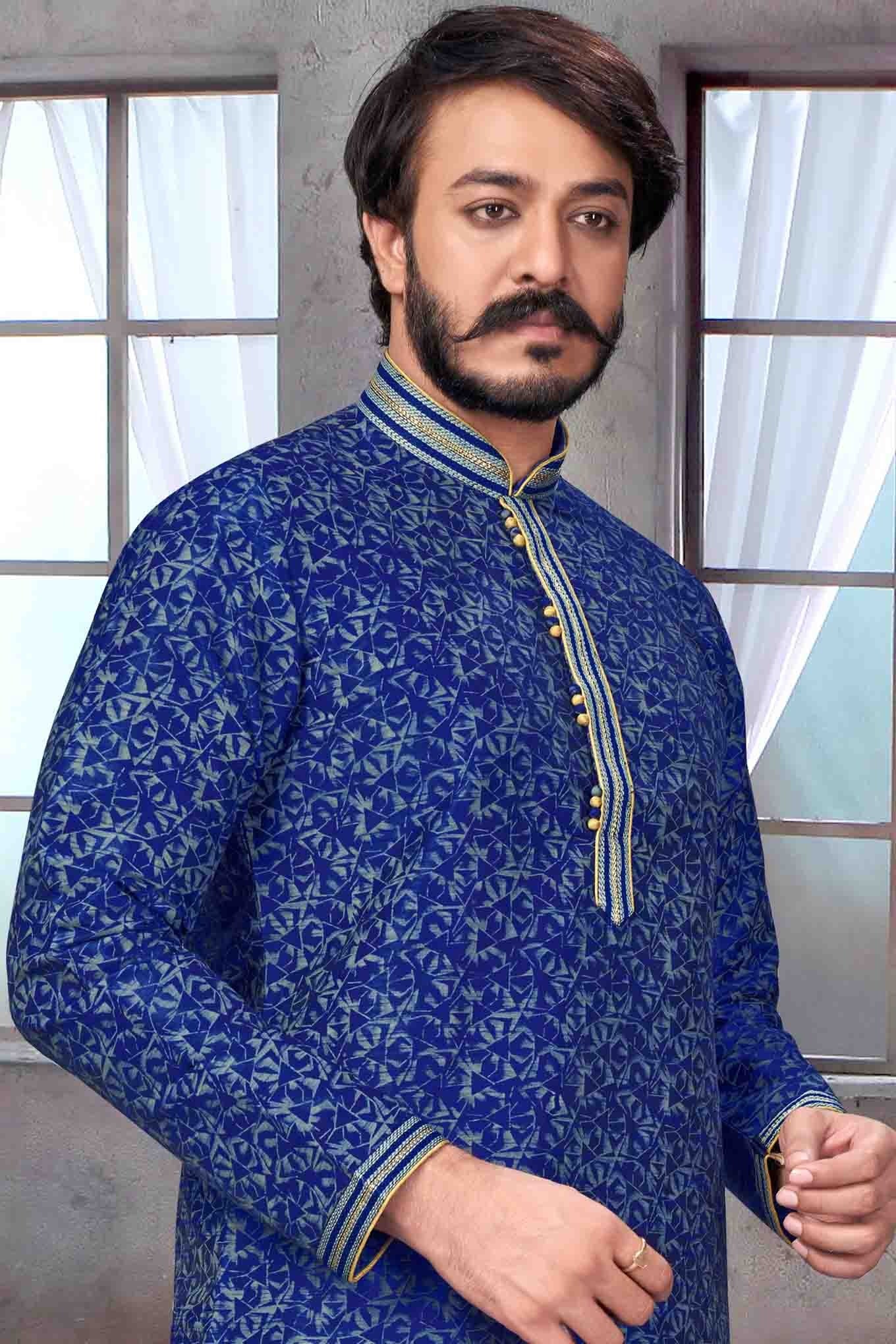 Blue Colour Kurta Pajama In Jacquard Silk KP1210071 A