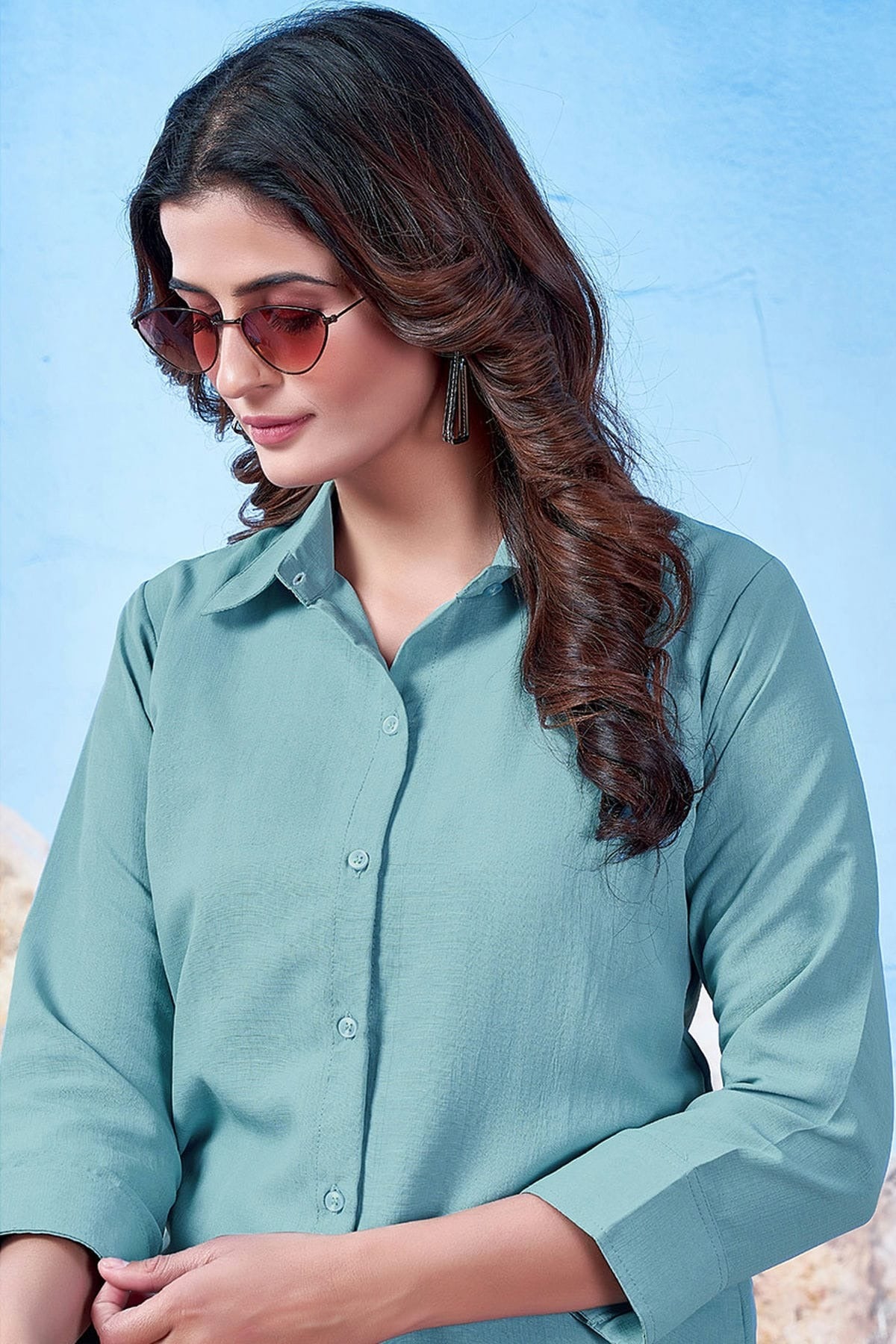 Blue Colour Maaza Cotton Solid Work Readymade Top TP1110743 A