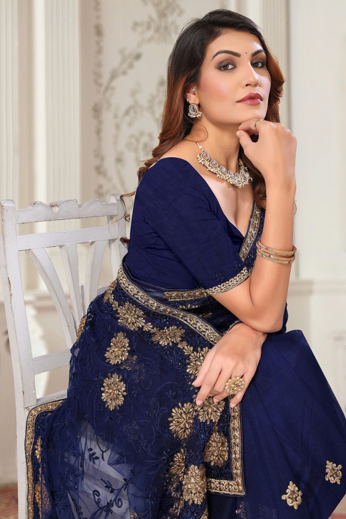Blue Colour Net Designer Saree SD1091075 A