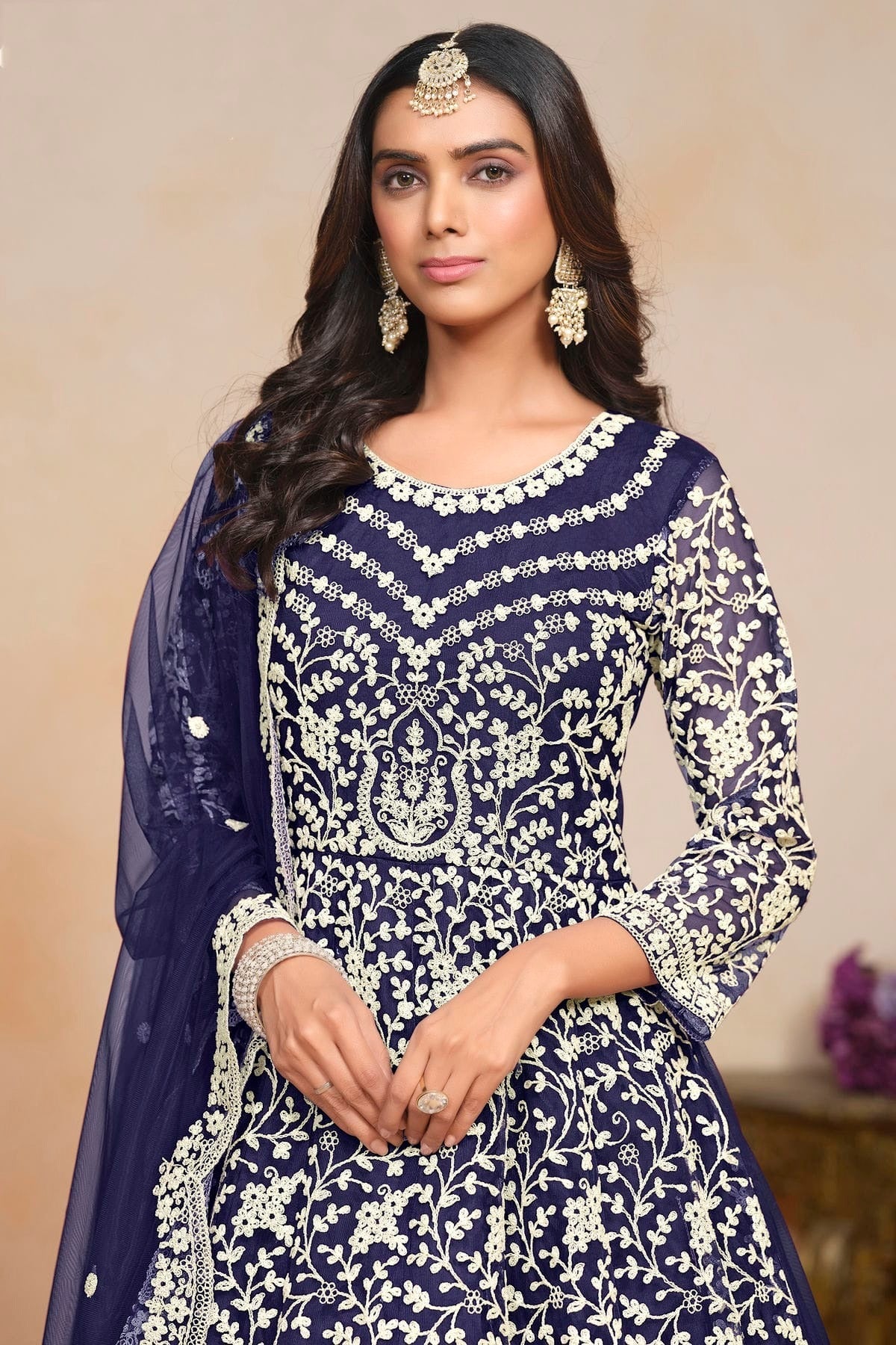 Blue Colour Net Semi Stitched Anarkali Suit SM1050607 B