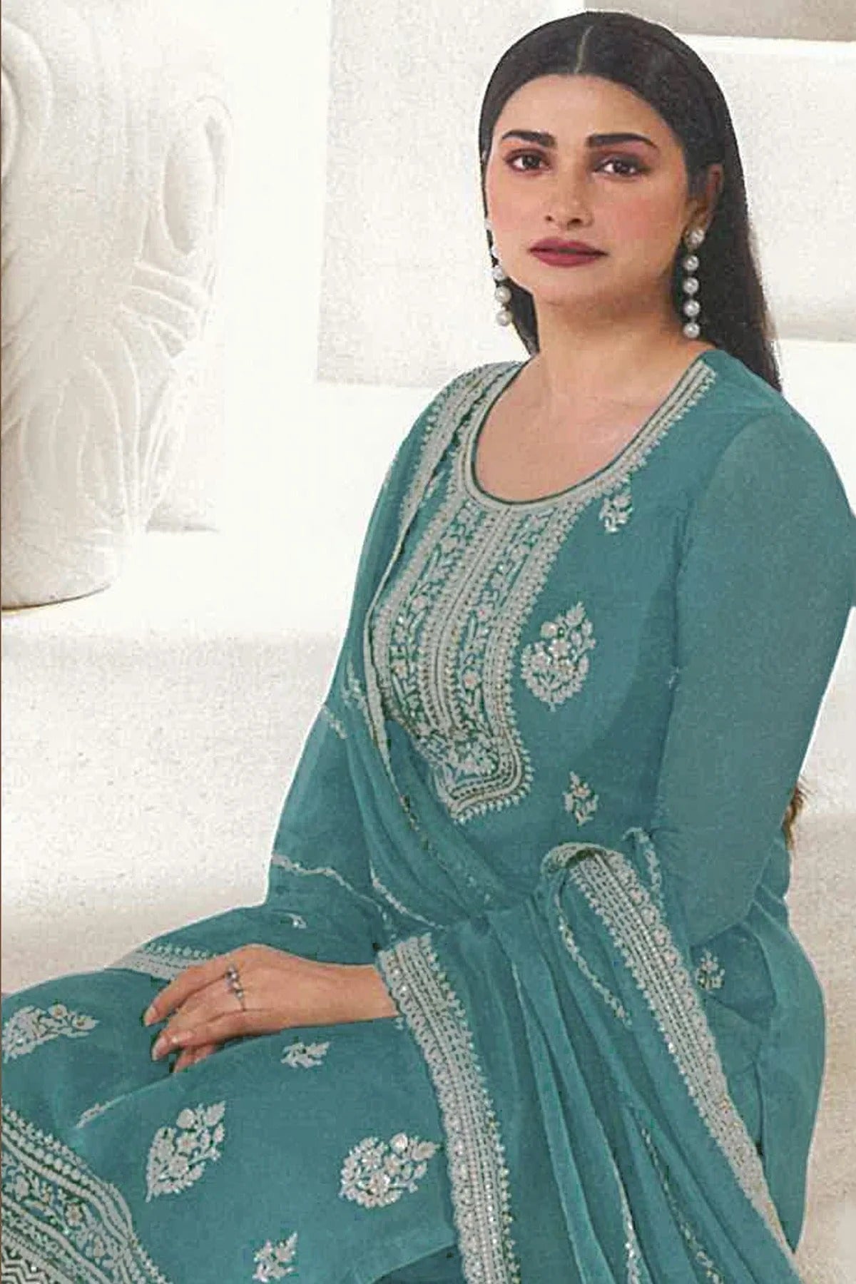 Blue Colour Organza Straight Suit SM1110708 A