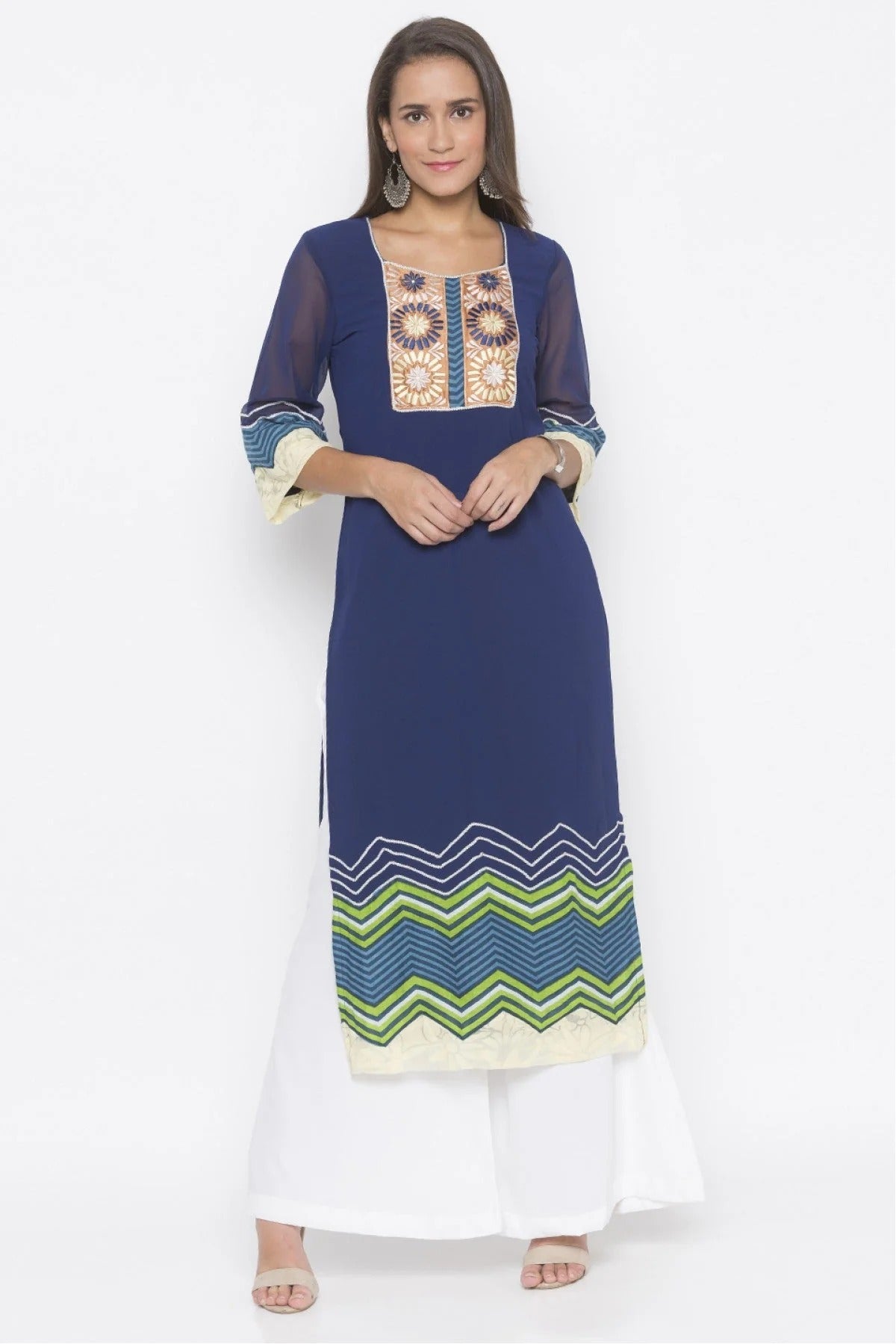Blue Colour Plus Size American Crepe Embroidery Kurta Set KR1070550