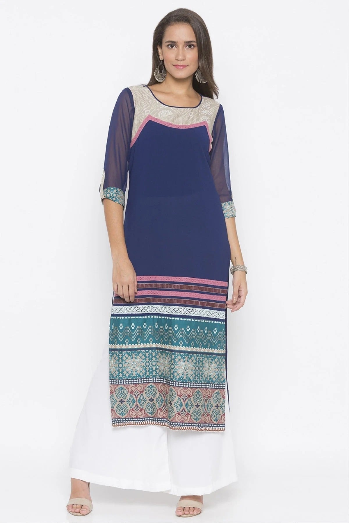 Blue Colour Plus Size American Crepe Embroidery Kurta Set KR1070606