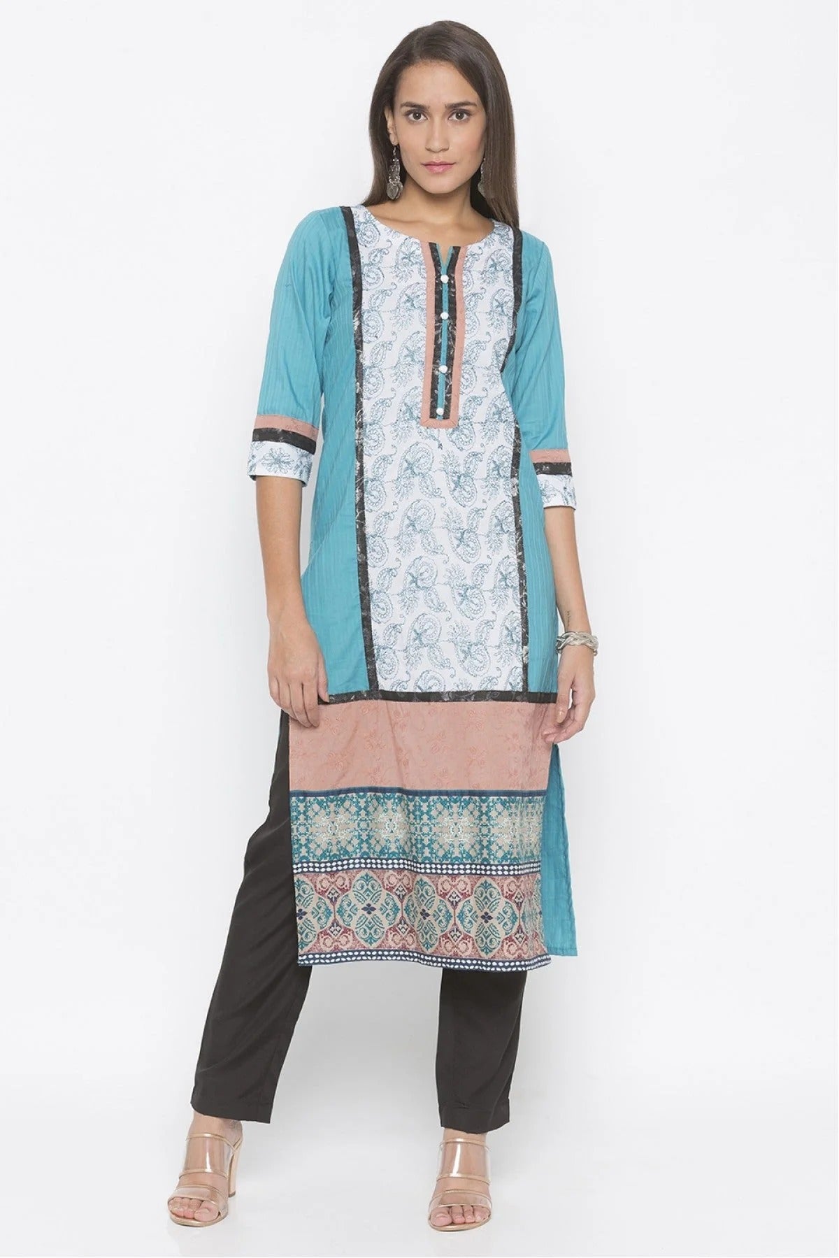 Blue Colour Plus Size Cotton Embroidery Kurta Set KR1070546