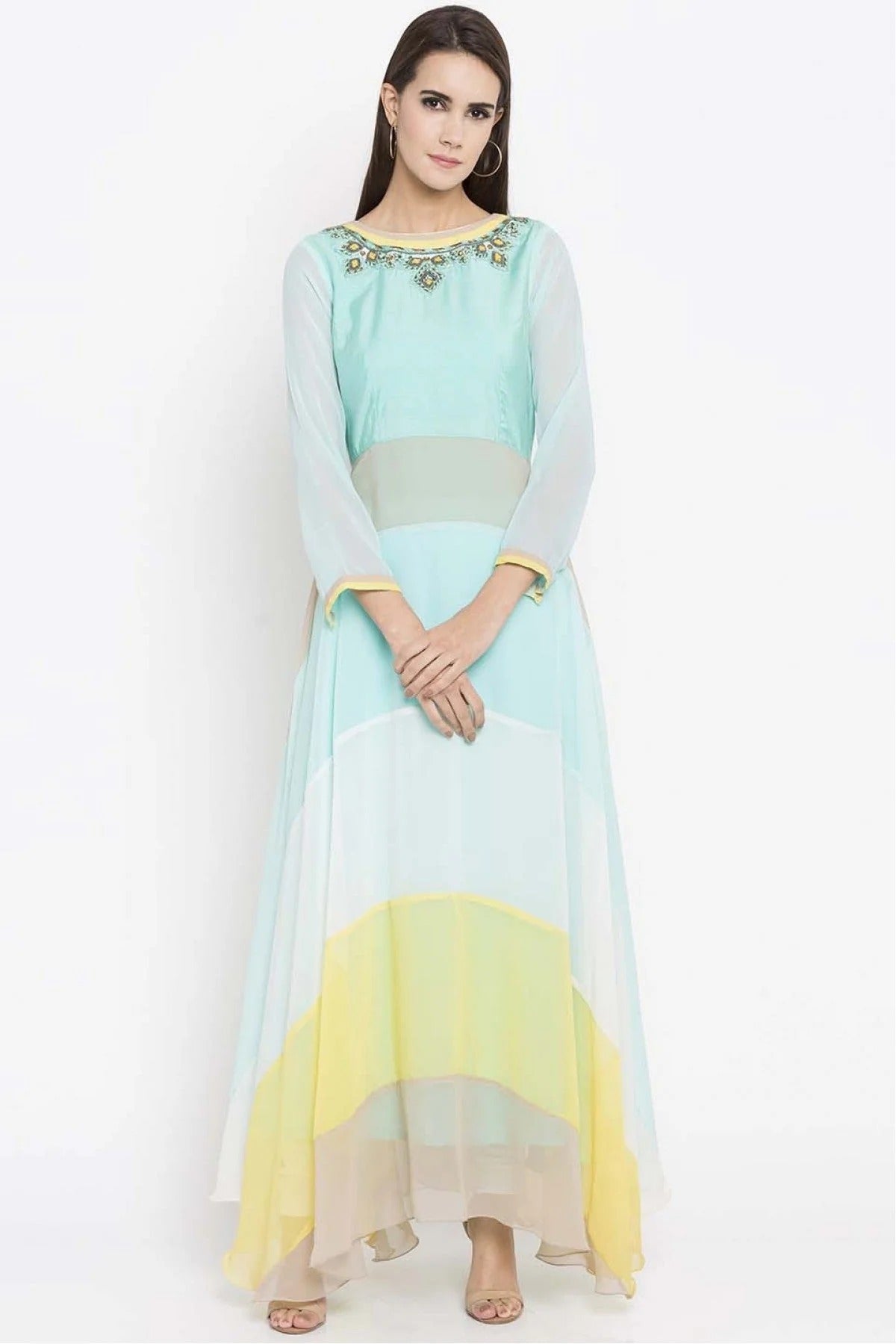 Blue Colour Plus Size Faux Georgette Embroidery Kurti KR1070451