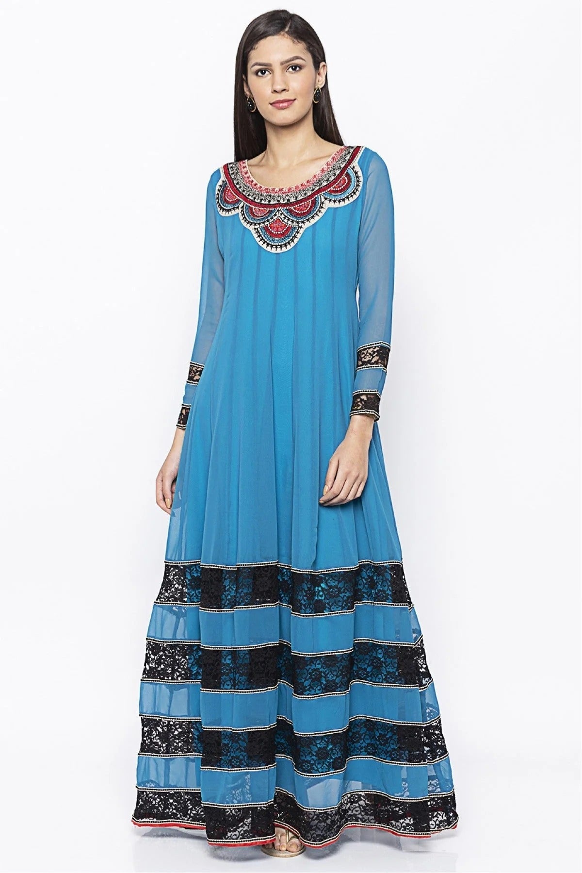 Blue Colour Plus Size Georgette Embroidery Kurta Set KR1070471