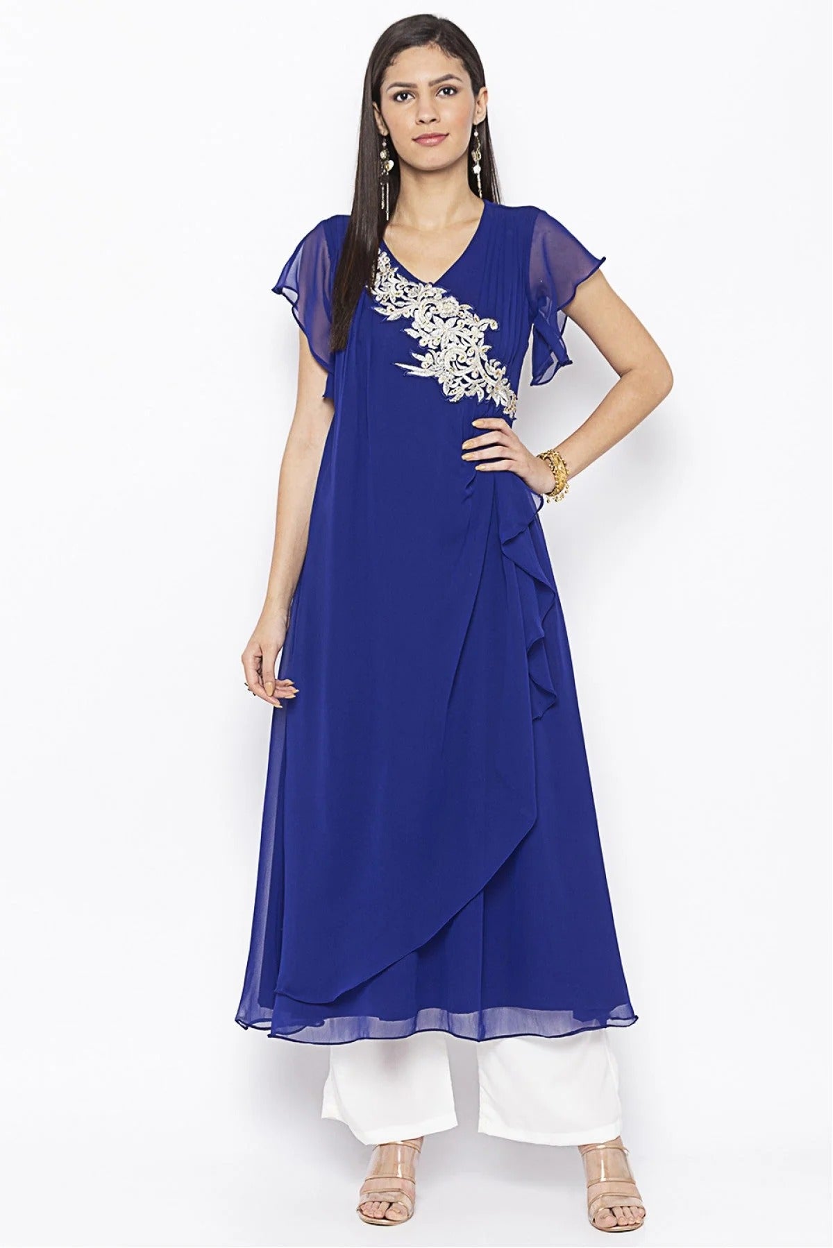 Blue Colour Plus Size Georgette Embroidery Kurti KR1070381