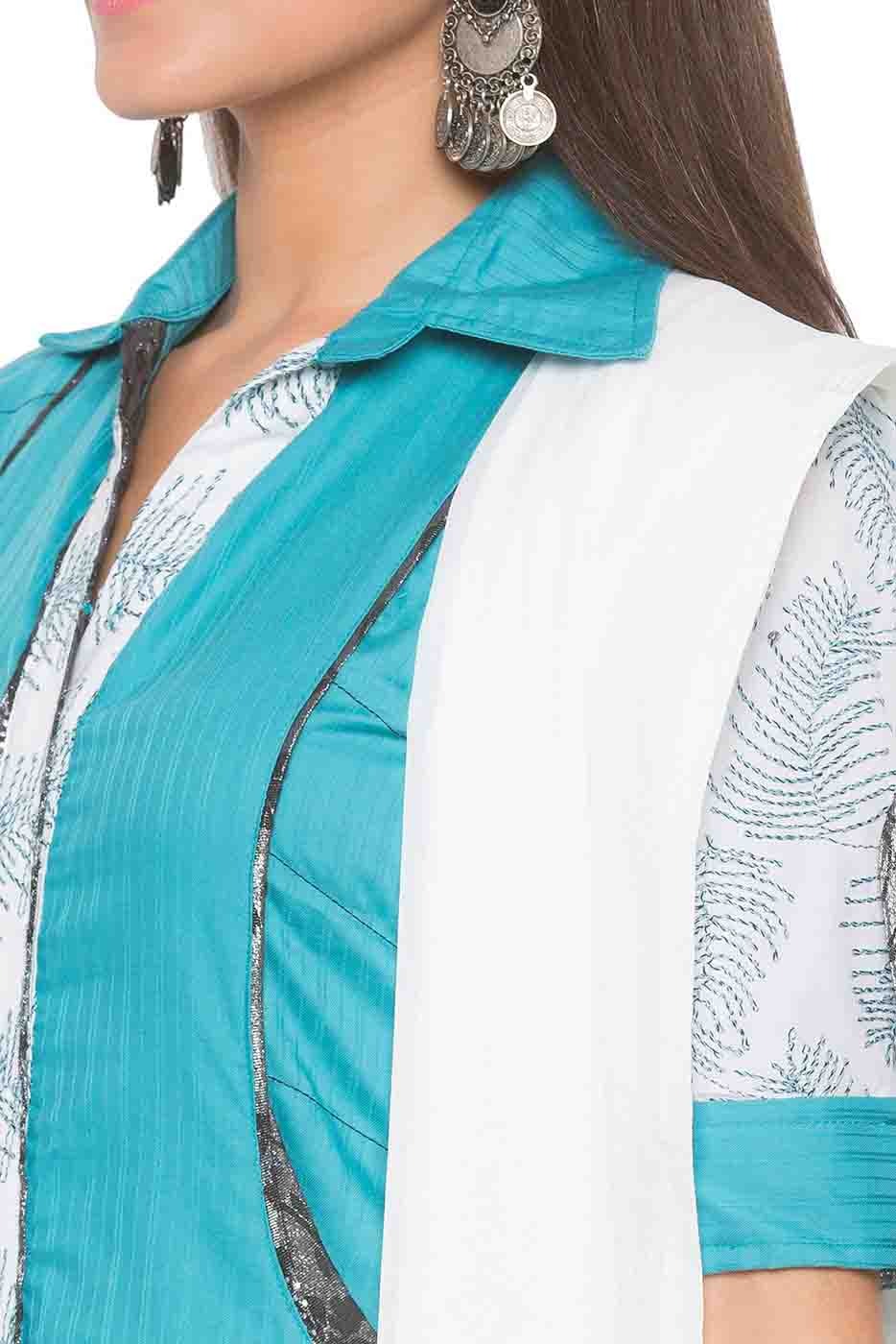 Blue Colour Plus Size Stitched Cotton Embroidery Pant Style Suit BW1070252 B