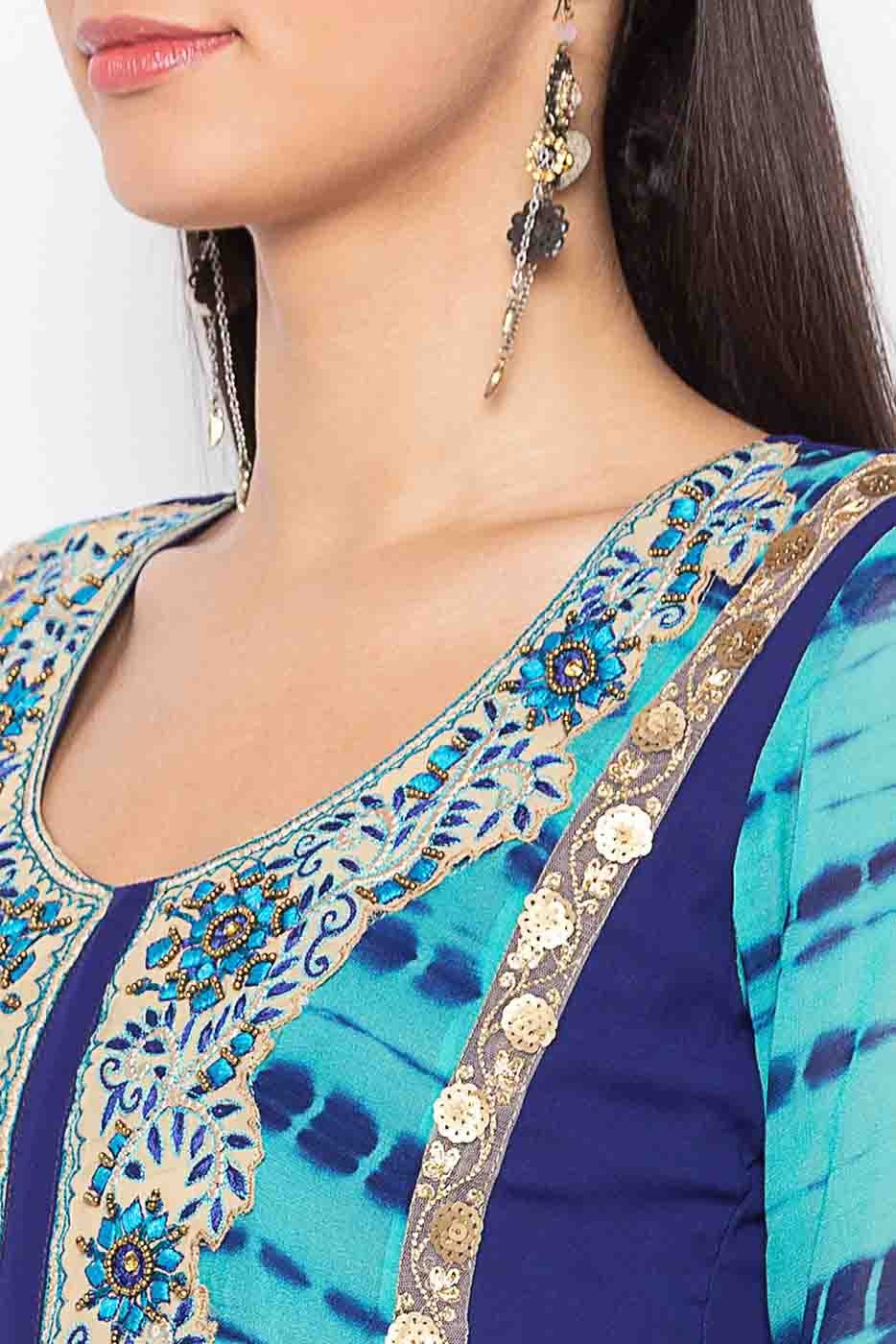 Blue Colour Plus Size Stitched Georgette Embroidery Palazzo Pant Suit BW1070244 B