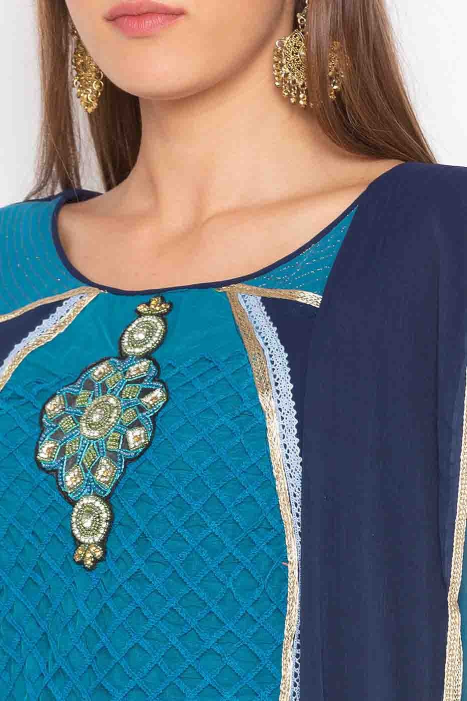 Blue Colour Plus Size Stitched Georgette Embroidery Palazzo Pant Suit BW1070290 B