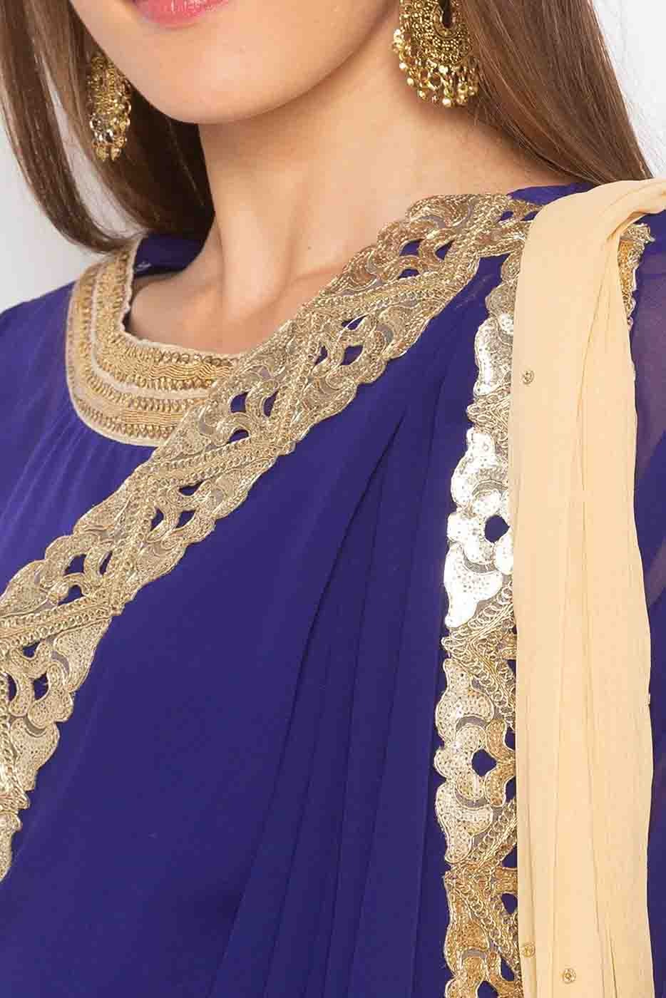 Blue Colour Plus Size Stitched Georgette Embroidery Pant Style Suit BW1070257 B