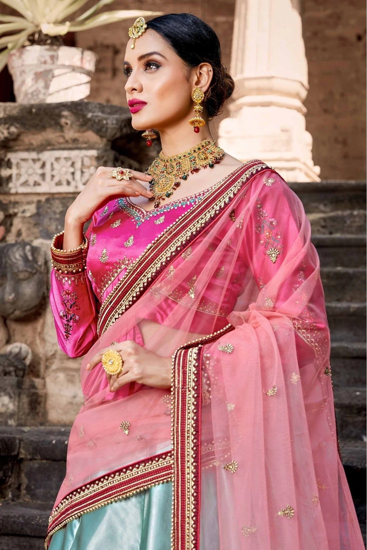 Blue Colour Pure Satin Resham Work Lehenga Choli LC1080190 B