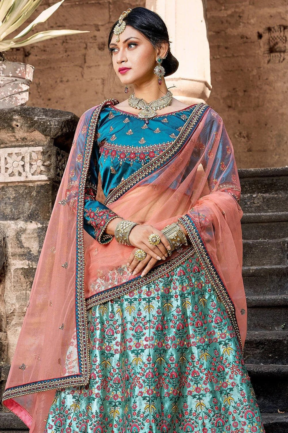 Blue Colour Pure Satin Resham Work Lehenga Choli LC1080191 B