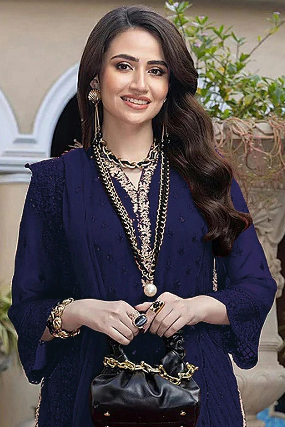 Blue Colour Semi Stitched Faux Georgette Pakistani Suit SM1140320 A