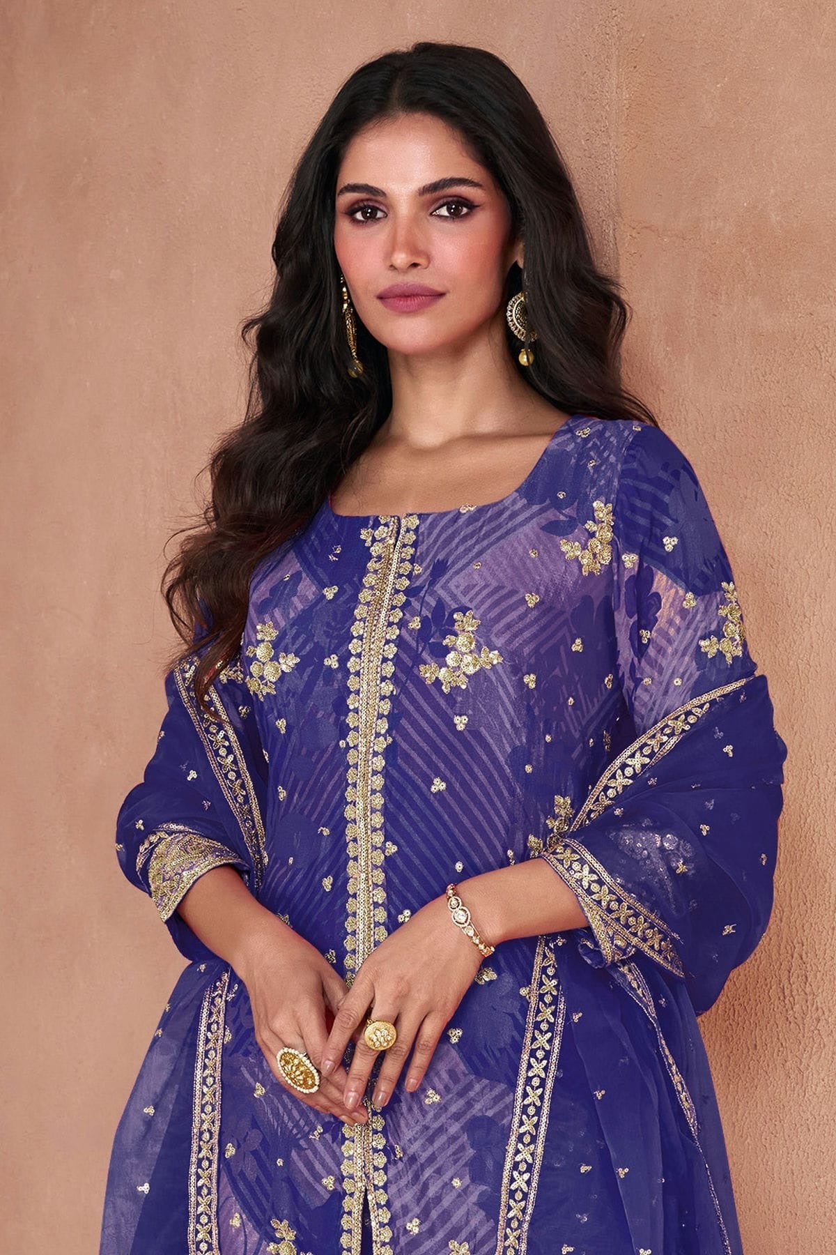 Blue Colour Semi Stitched Faux Georgette Sharara Suit SM1140386 A