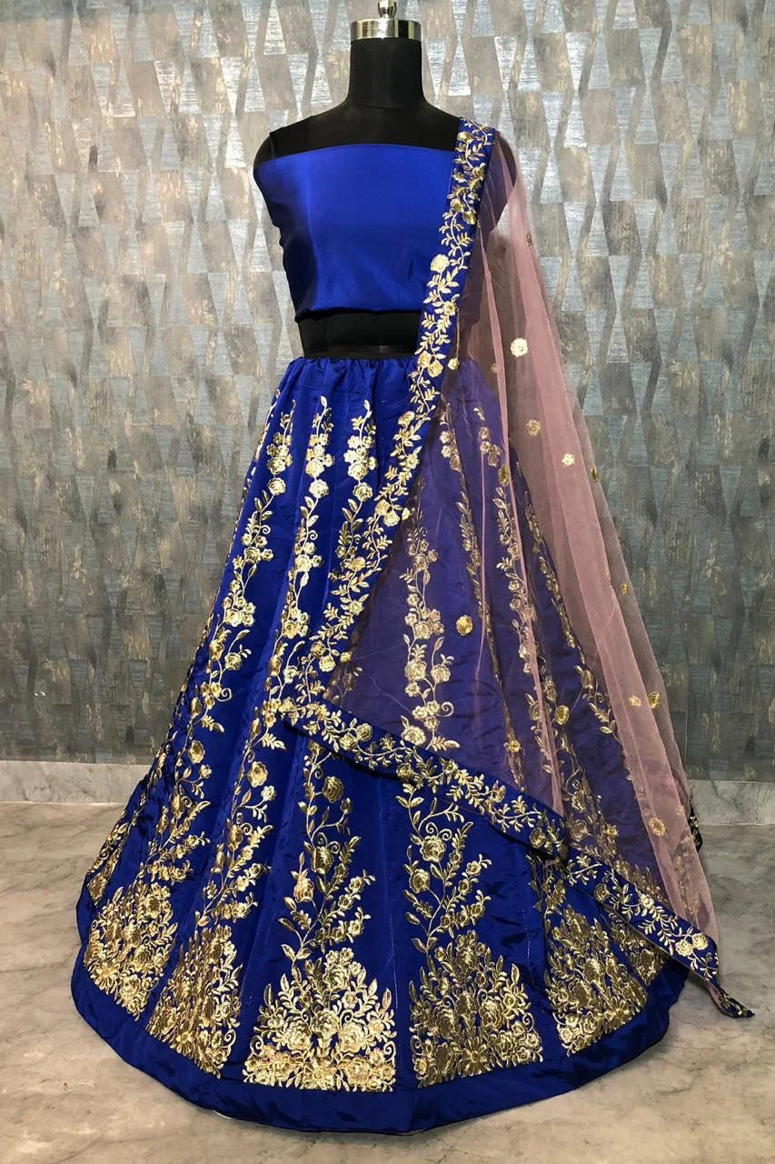 Blue Colour Taffeta Silk Embroidery Lehenga Choli LC1020003 A
