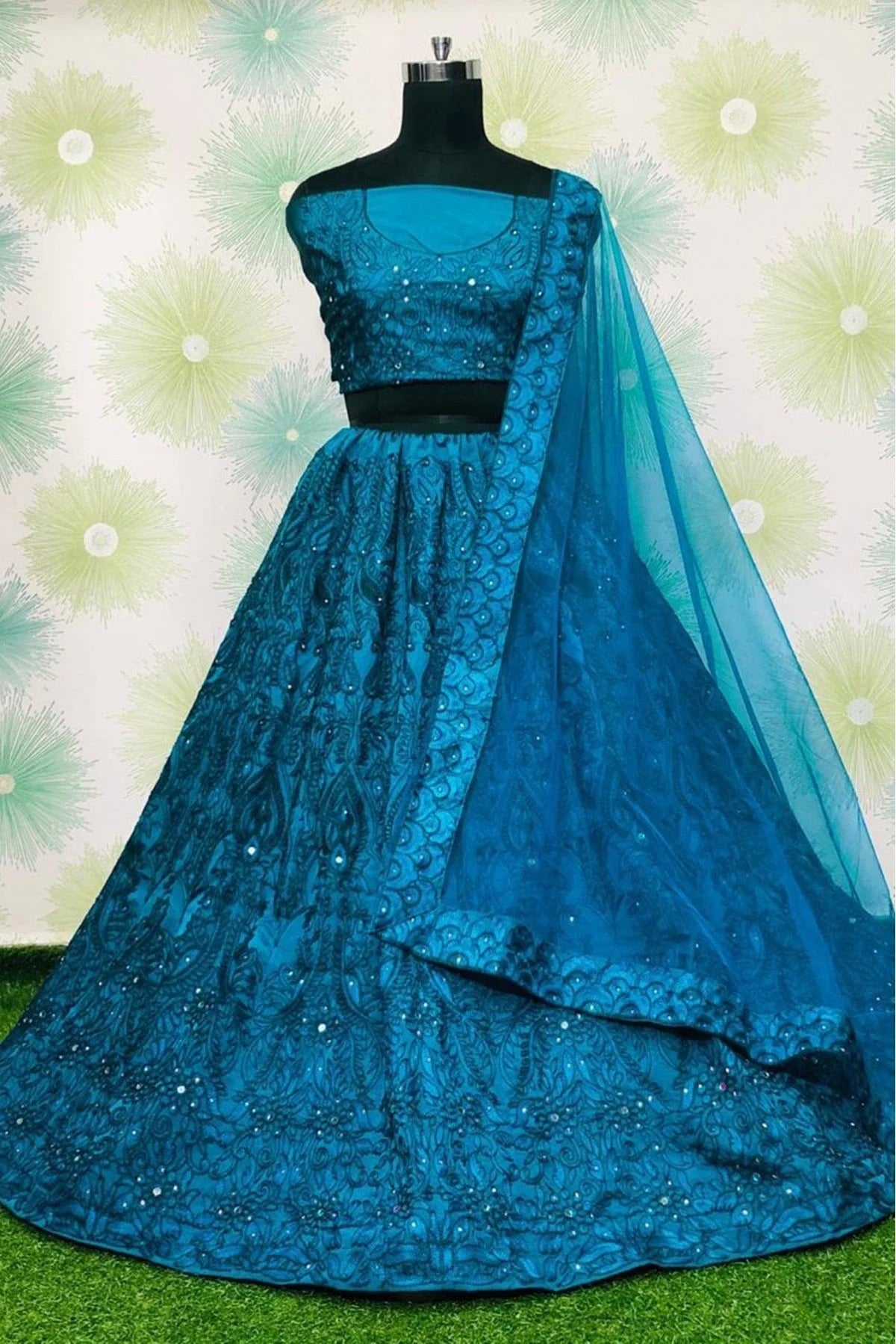 Blue Colour Taffeta Silk Lehenga Choli LC1020098