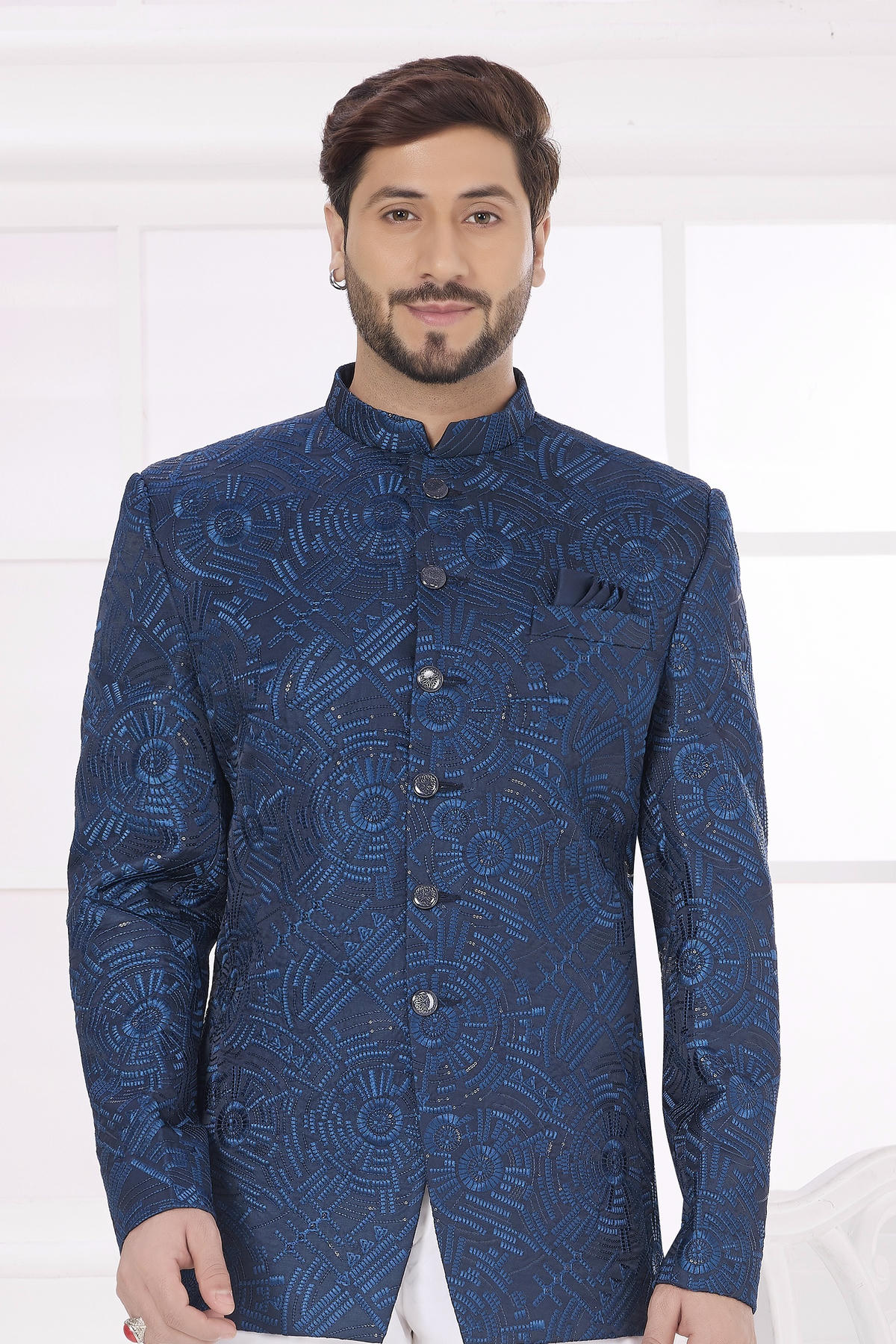 Blue Colour Thread Work Embroidery Art Silk Jodhpuri