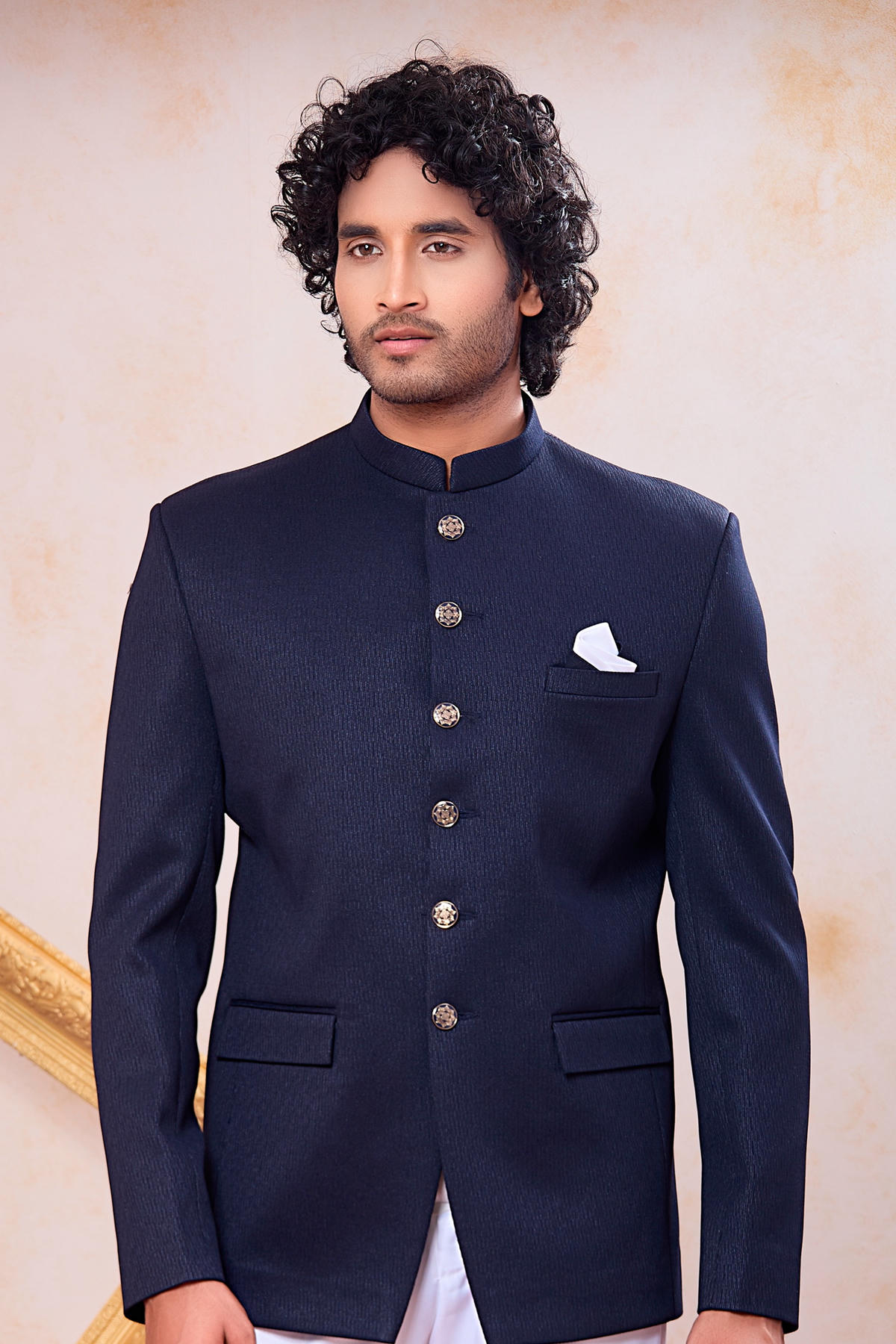 Blue Colour Thread Work Embroidery Imported Fabric Jodhpuri