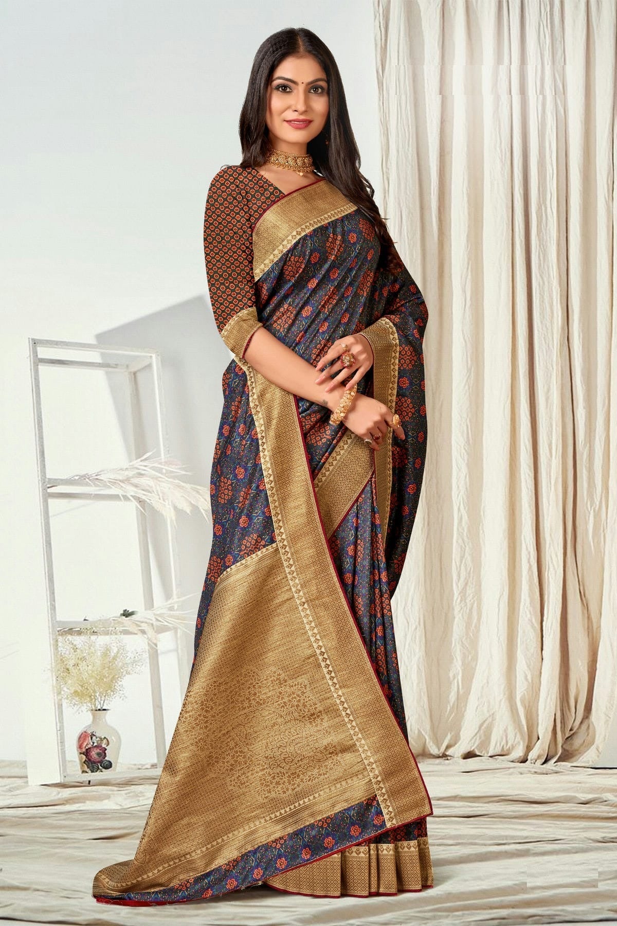 Blue Colour Tussar Silk Printed Saree LC1121615