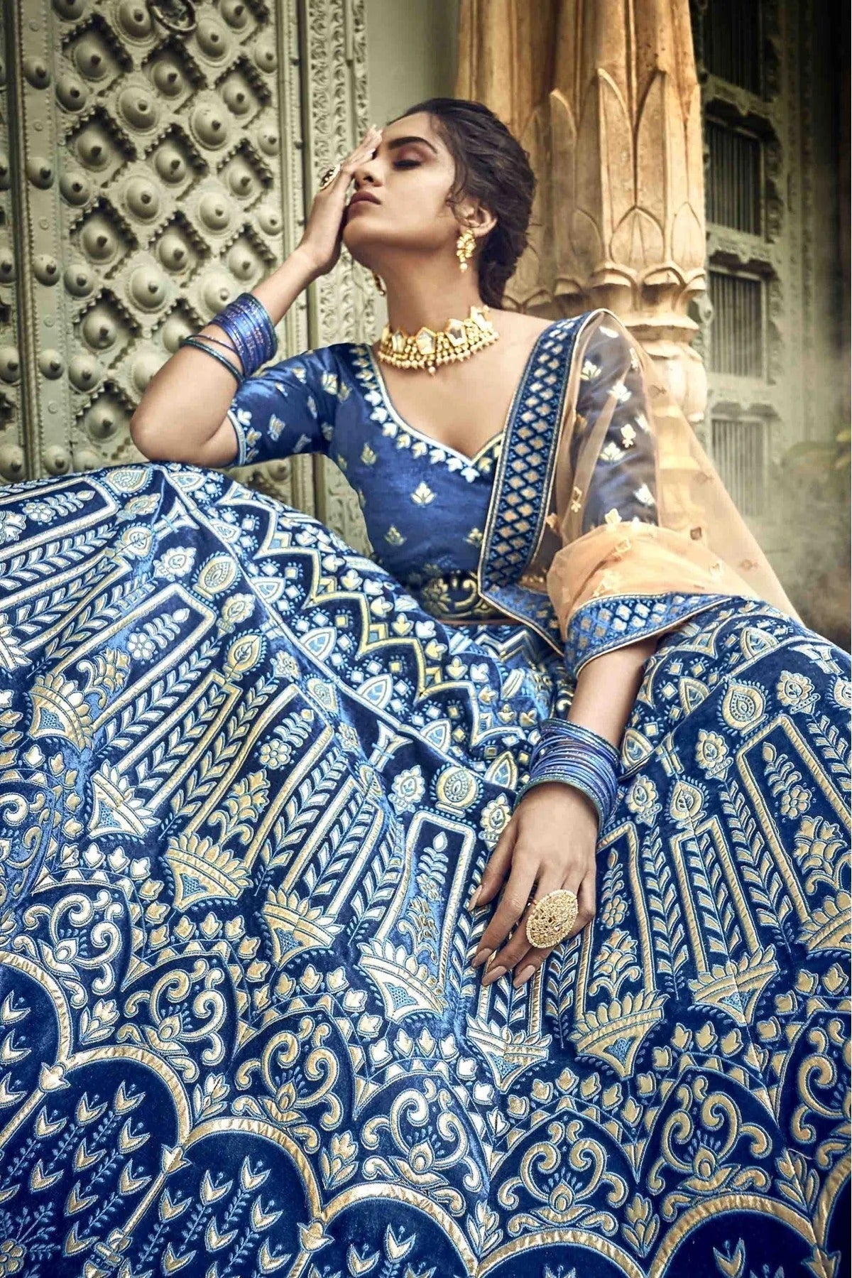Blue Colour Velvet Thread Work Lehenga Choli LC1080211 B