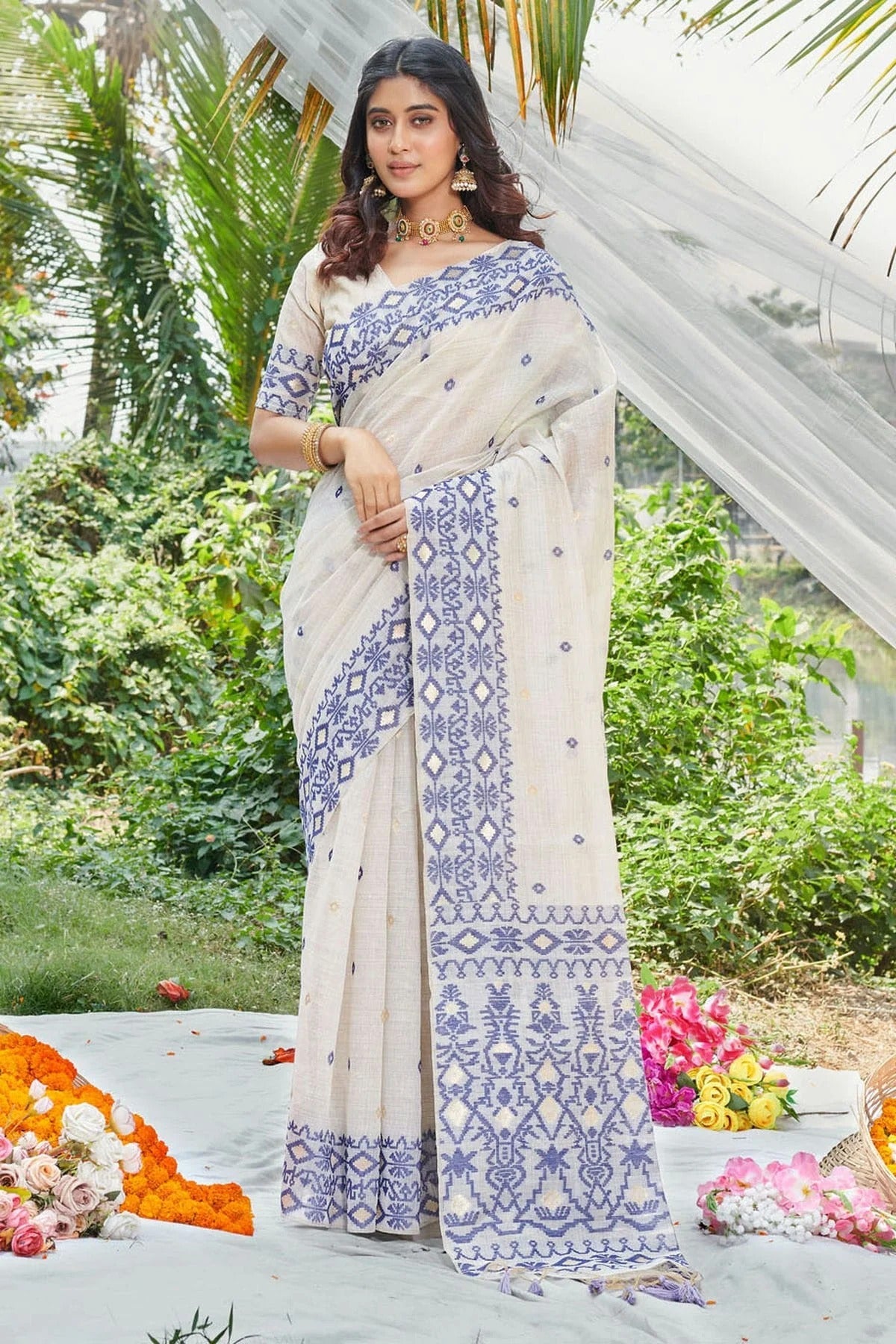 Blue Colour Woven Work Cotton Saree SD1101912