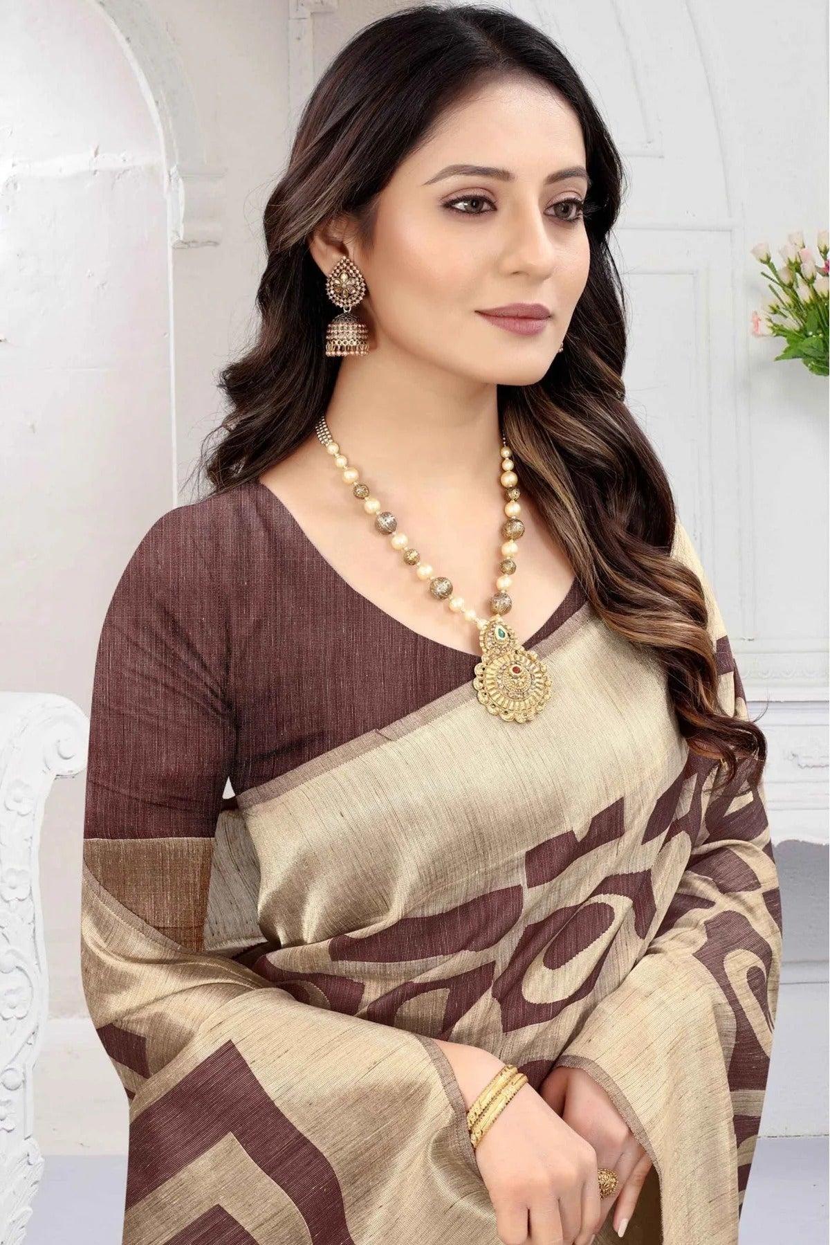 Brown Colour Banarasi Art Silk Woven Saree SD1120861 A