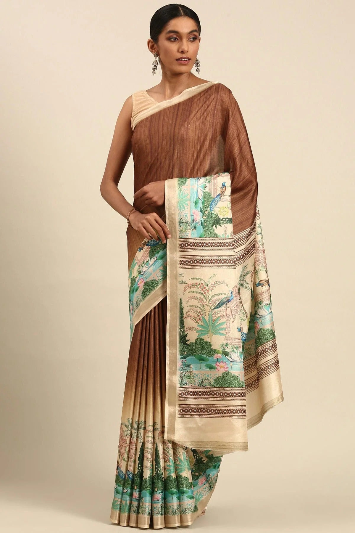 Brown Colour Cotton Digital Printed Printed Saree SD1102851