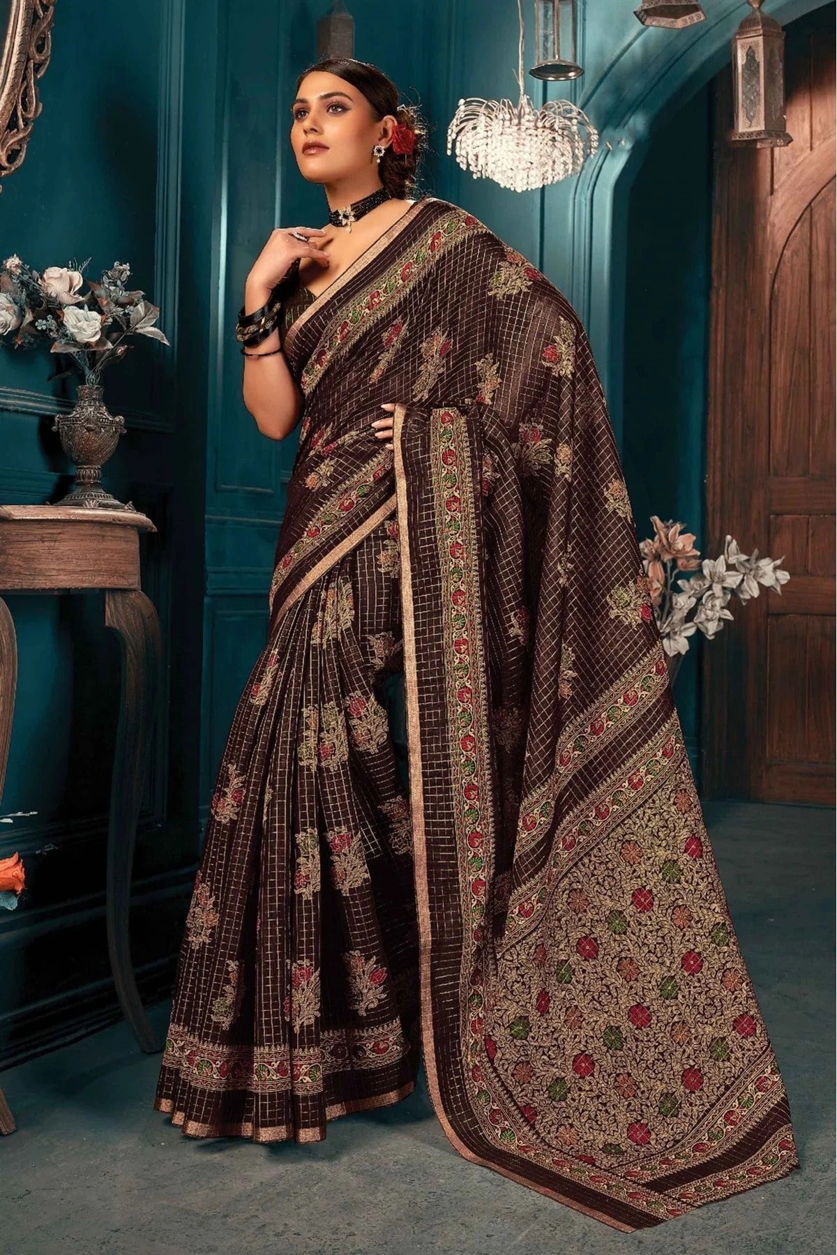 Brown Colour Cotton Printed Saree SD1100920