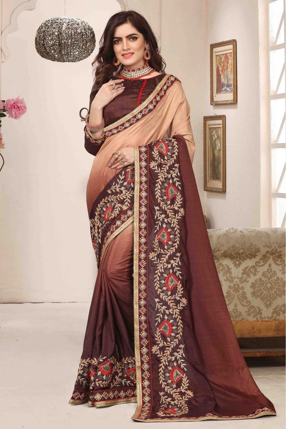 Brown Colour Dola Silk Designer Saree SD1120466 A